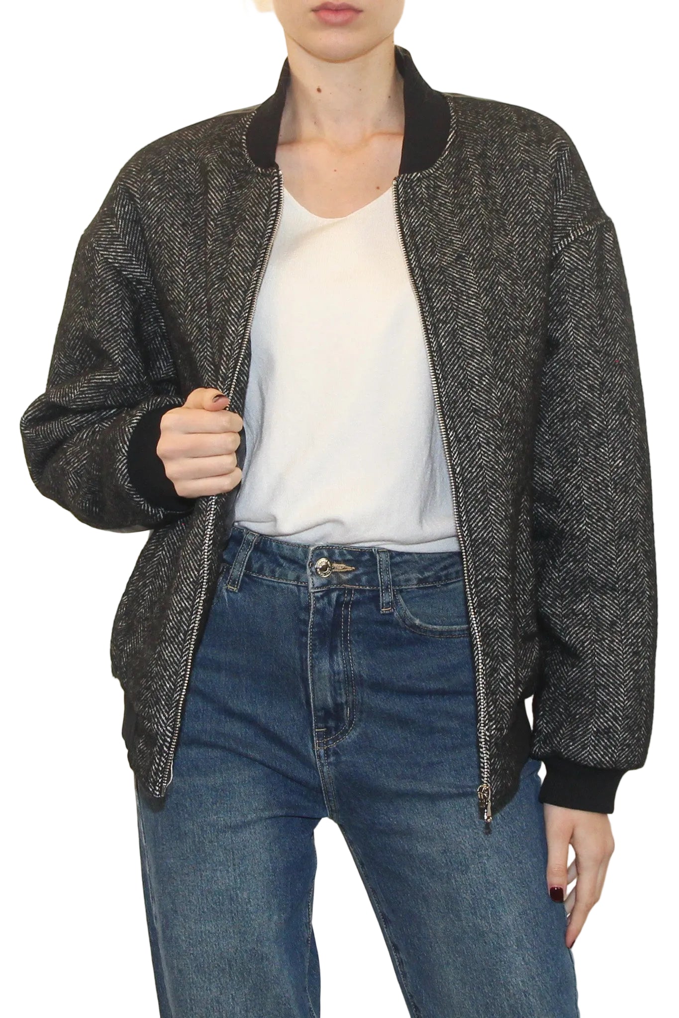 LEVH - BOMBER GLENDA - SPIGATO BIAN/NERO