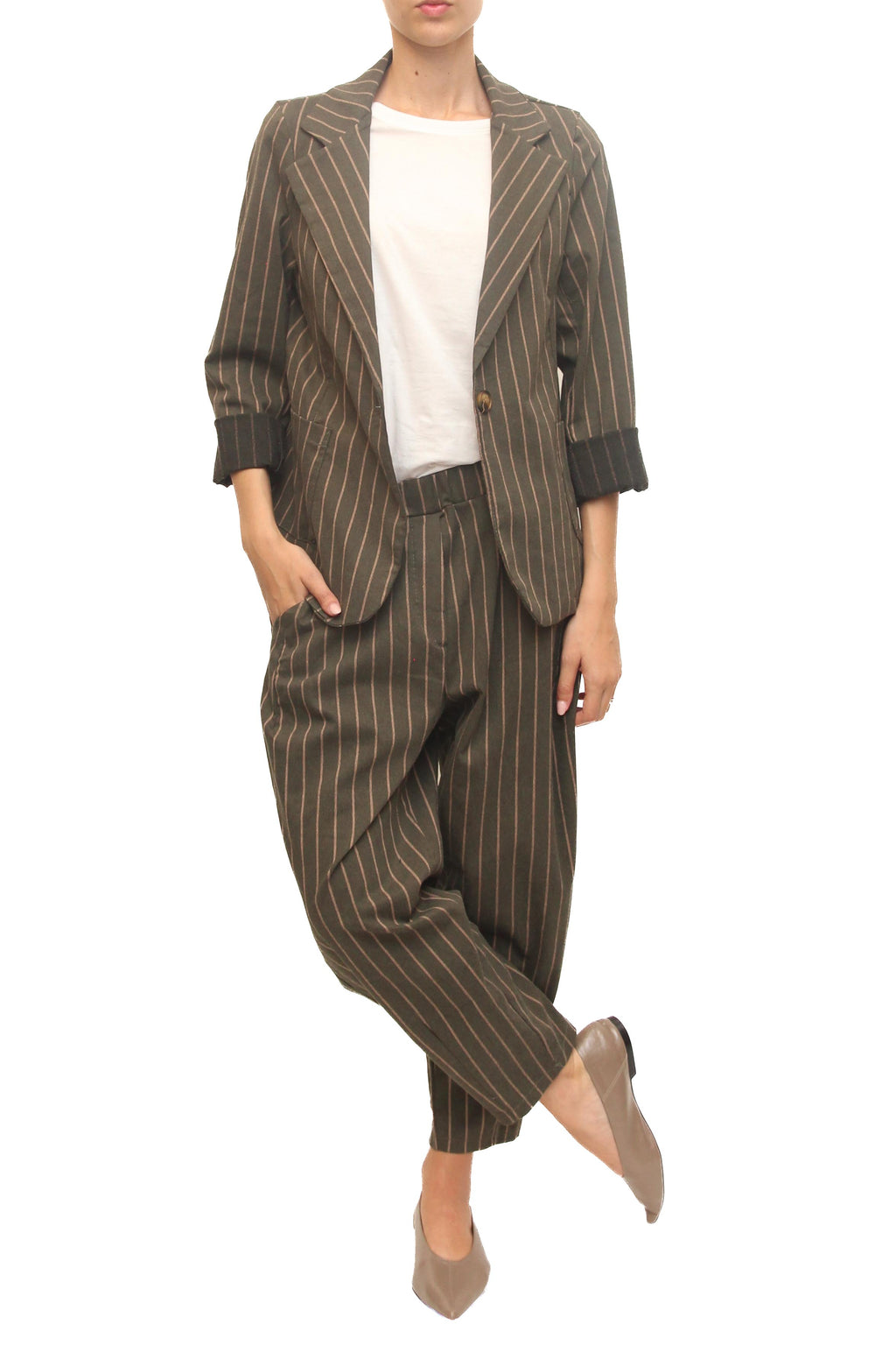 LEVH - Pantalone Perlie - Gessato militare/beige