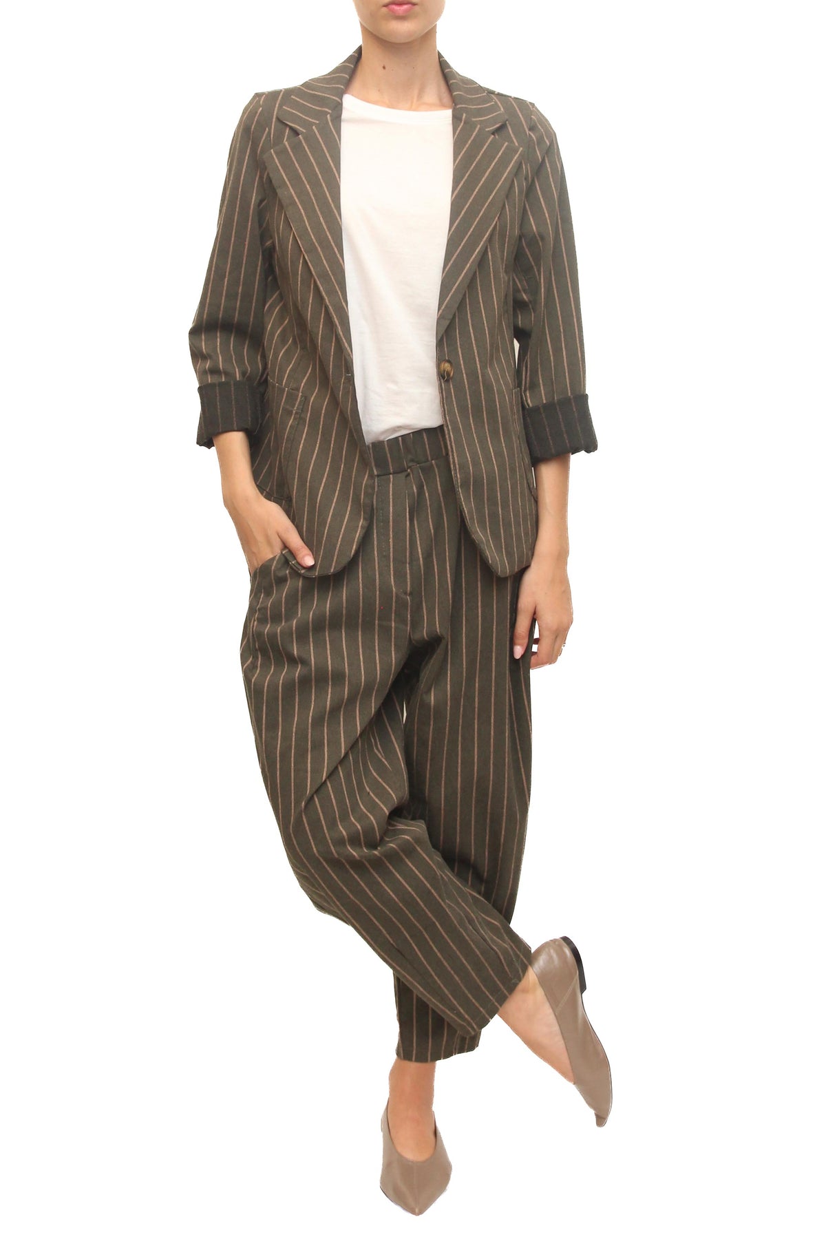 LEVH - Pantalone Perlie - Gessato militare/beige