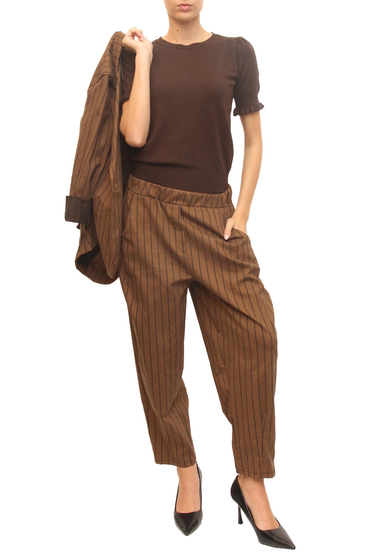 LEVH - Pantalone Perlie - Gessato marrone/tdm