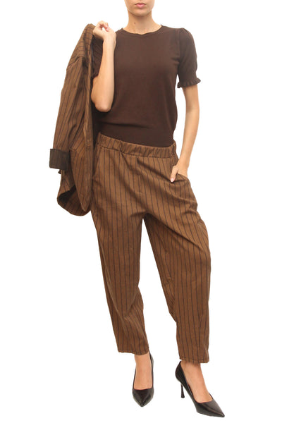 LEVH - Pantalone Perlie - Gessato marrone/tdm