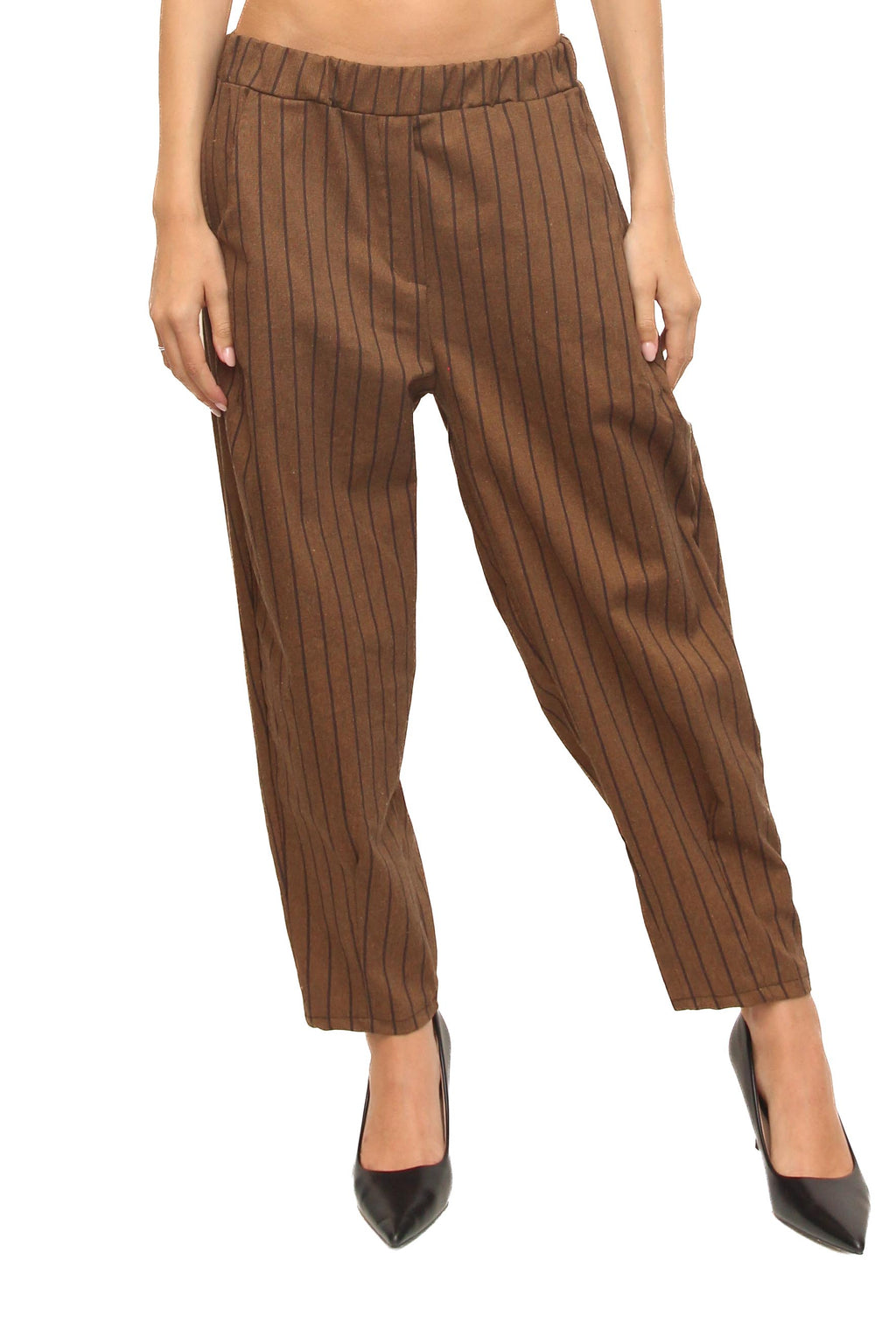 LEVH - Pantalone Perlie - Gessato marrone/tdm