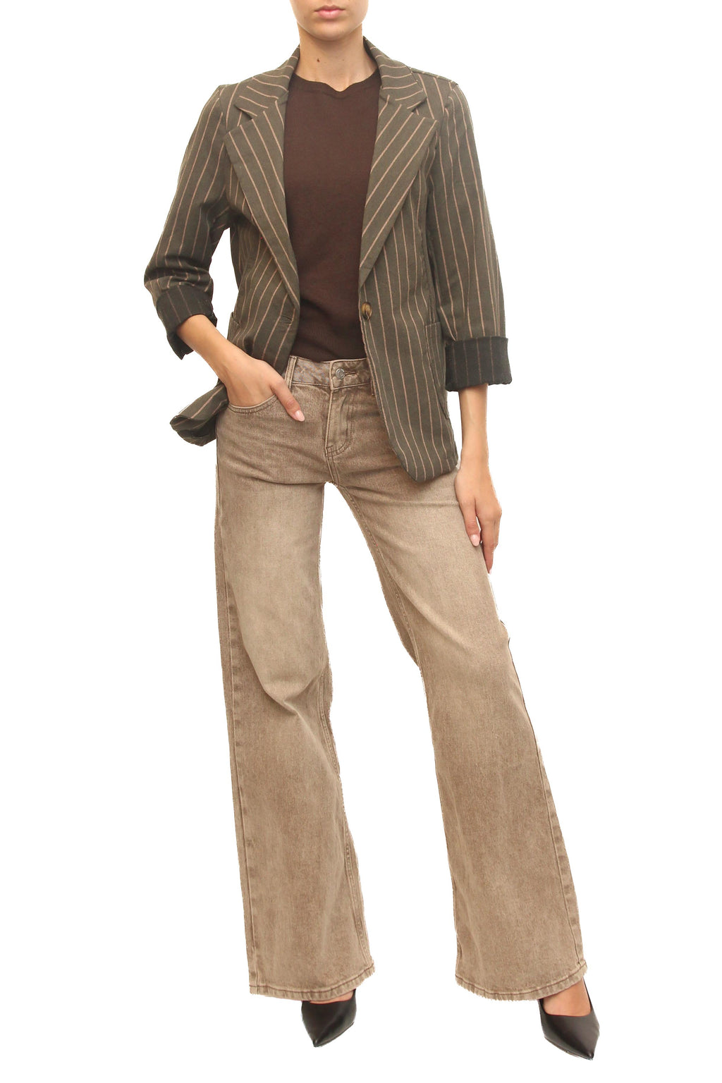 LEVH - Blazer Blantyre - Gessato verde/beige
