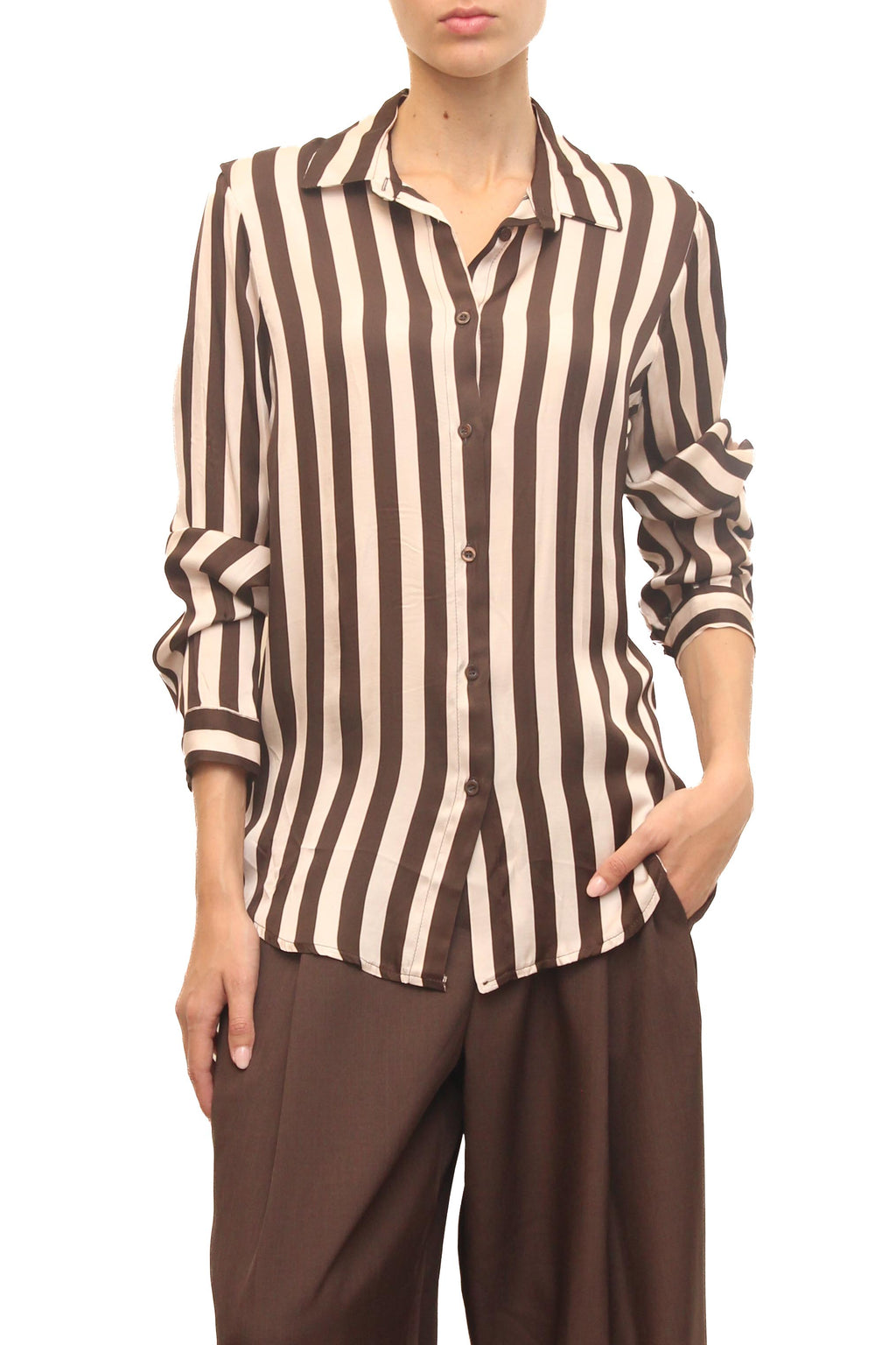 LEVH - Camicia Casiana - Riga marrone/beige