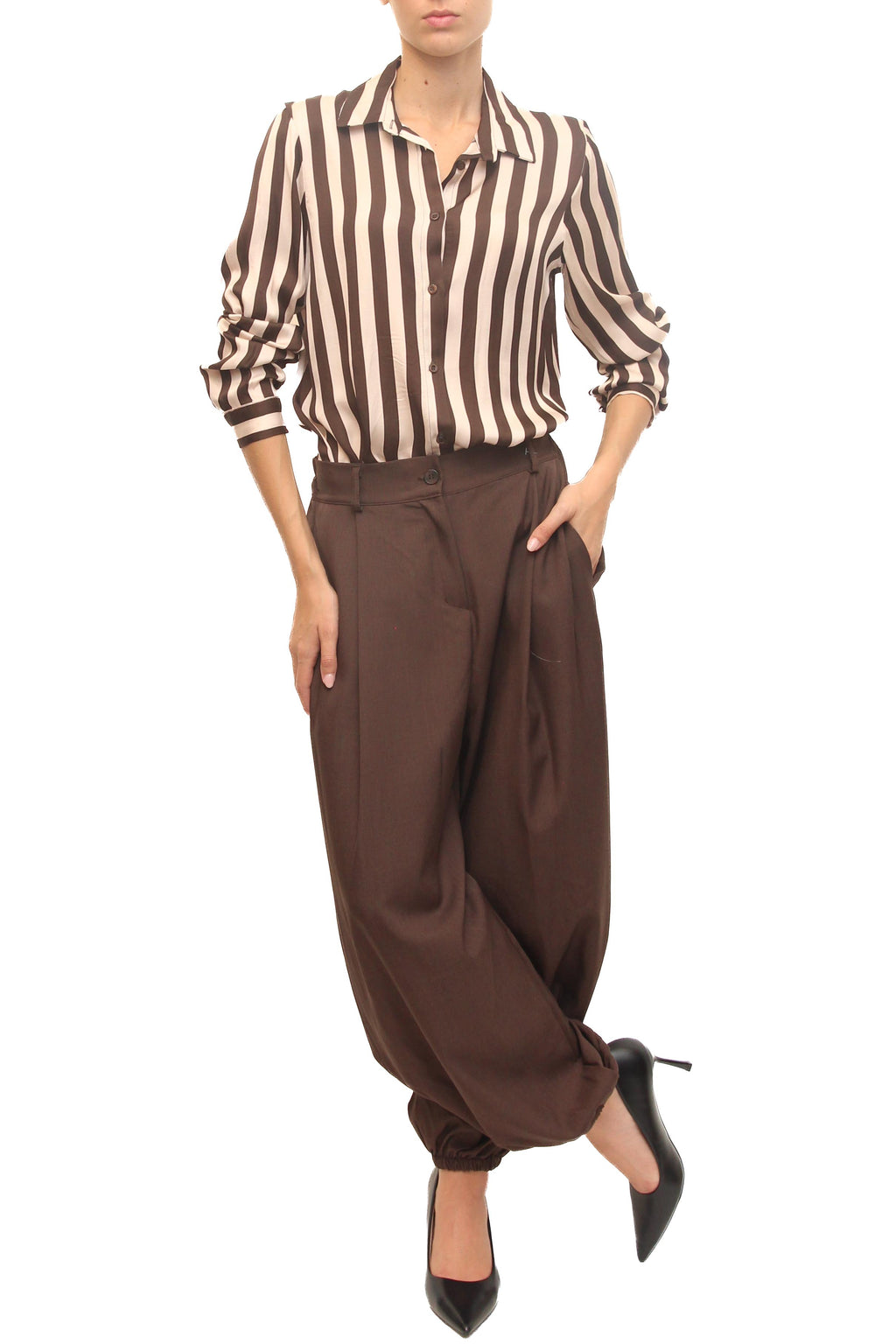 LEVH - Camicia Casiana - Riga marrone/beige