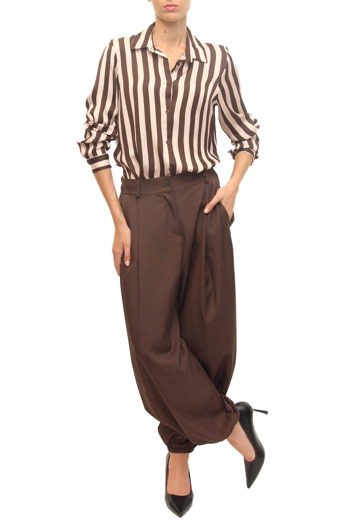 LEVH - Camicia Casiana - Riga marrone/beige