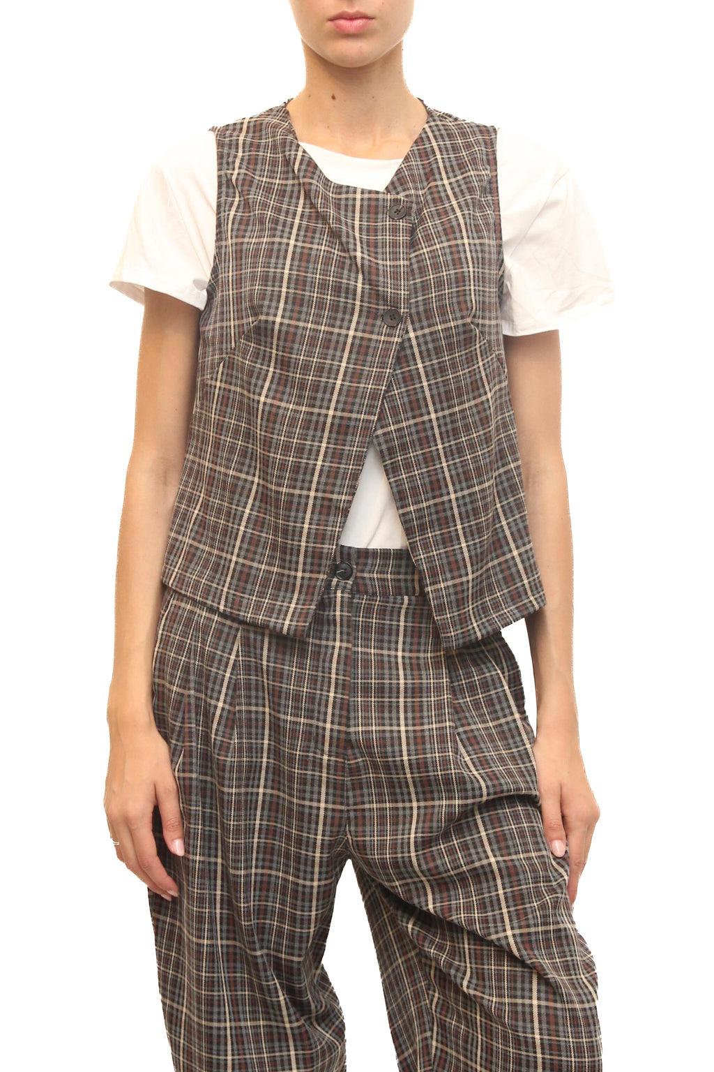 LEVH - Gilet Gaho - Check grigio/marrone