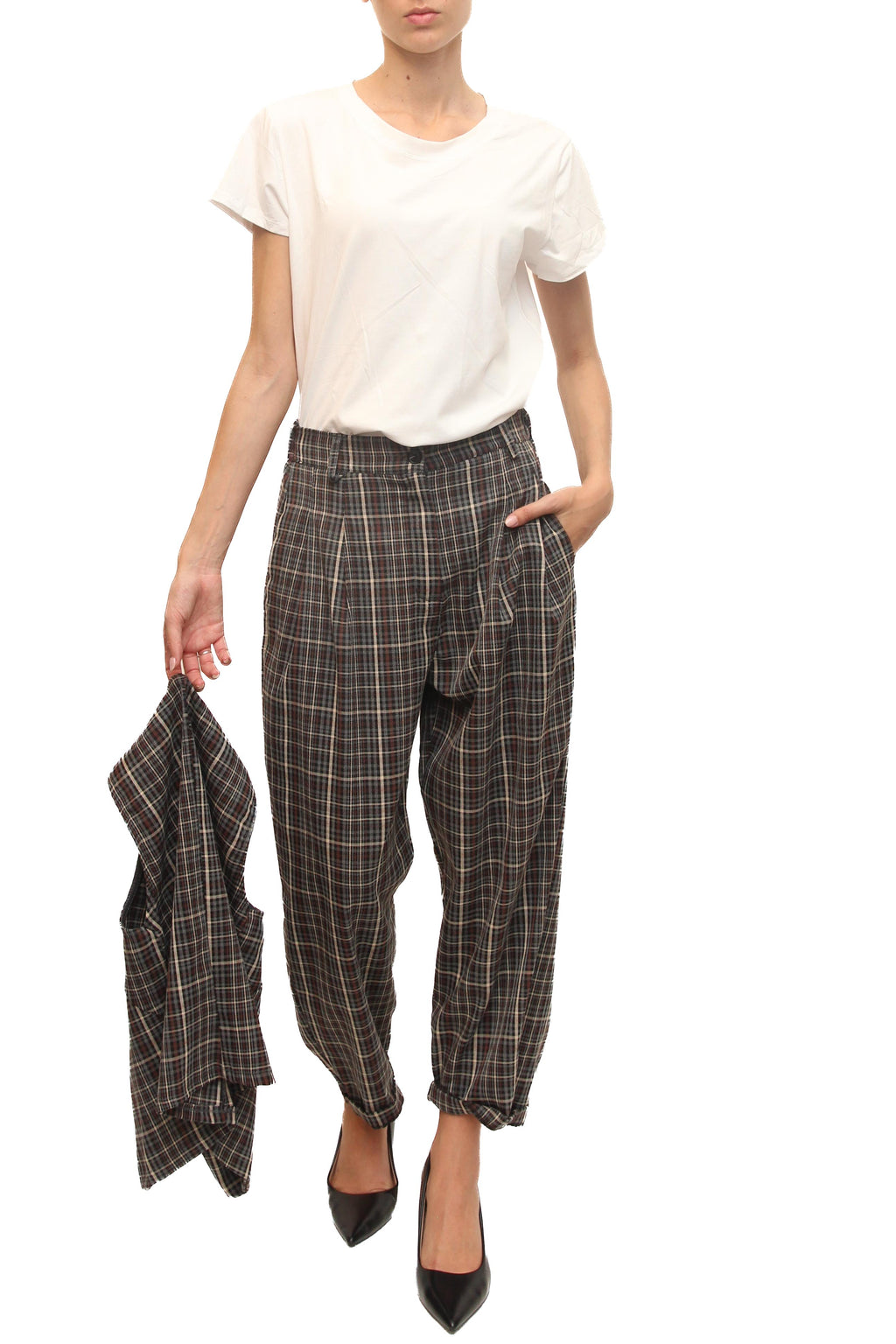 LEVH - Pantalone Pati - Quadro grigio/marrone