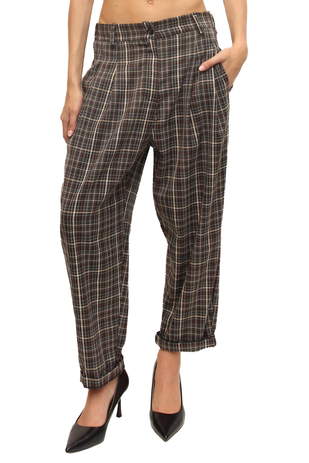 LEVH - Pantalone Pati - Quadro grigio/marrone