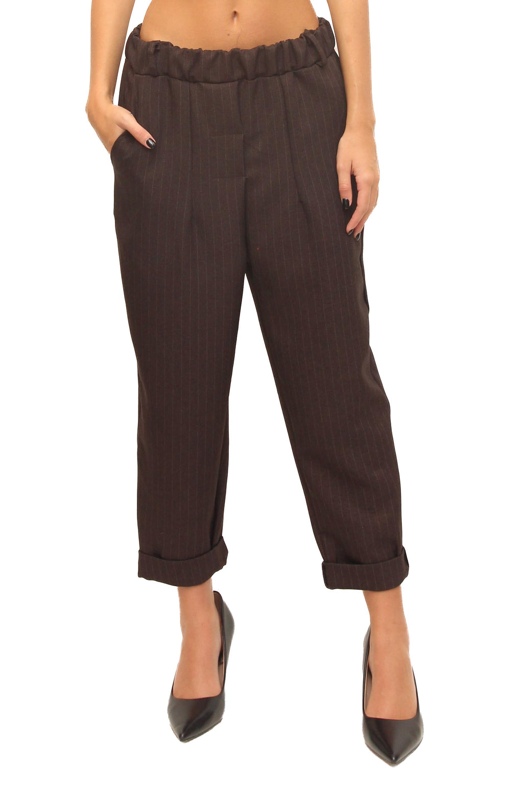 LEVH - Pantalone Pakse - Gessato marrone/beige