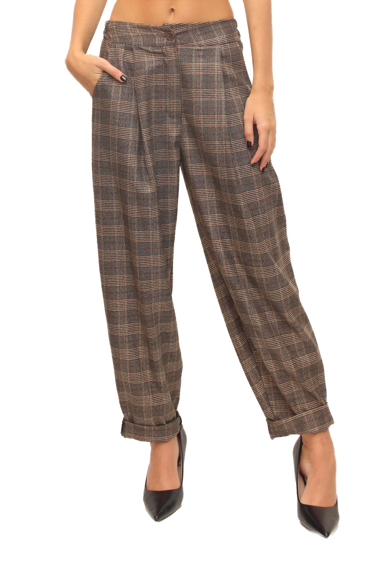 LEVH - Pantalone Polina - Check marrone