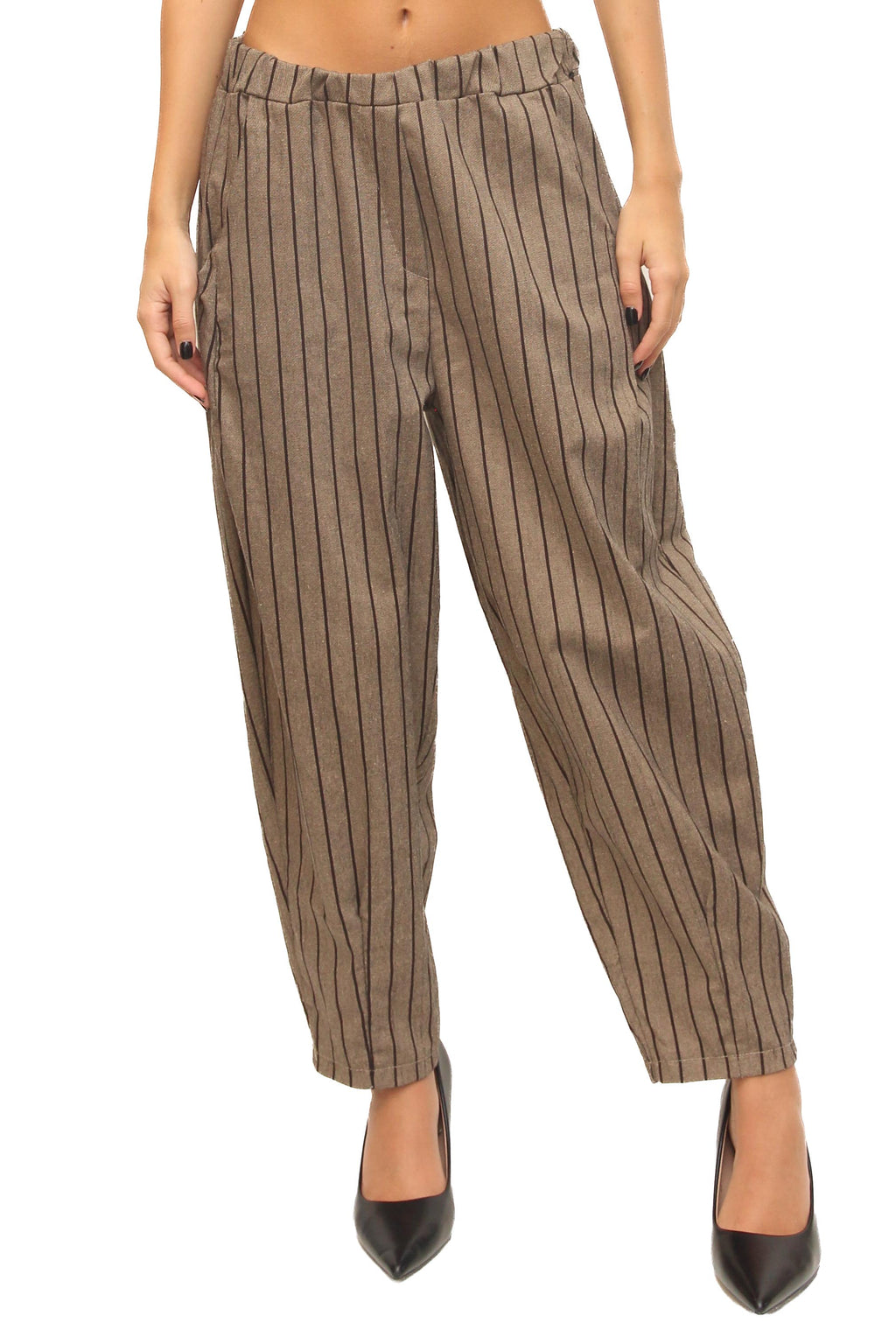 LEVH - Pantalone Pavla - Gessato beige/marrone