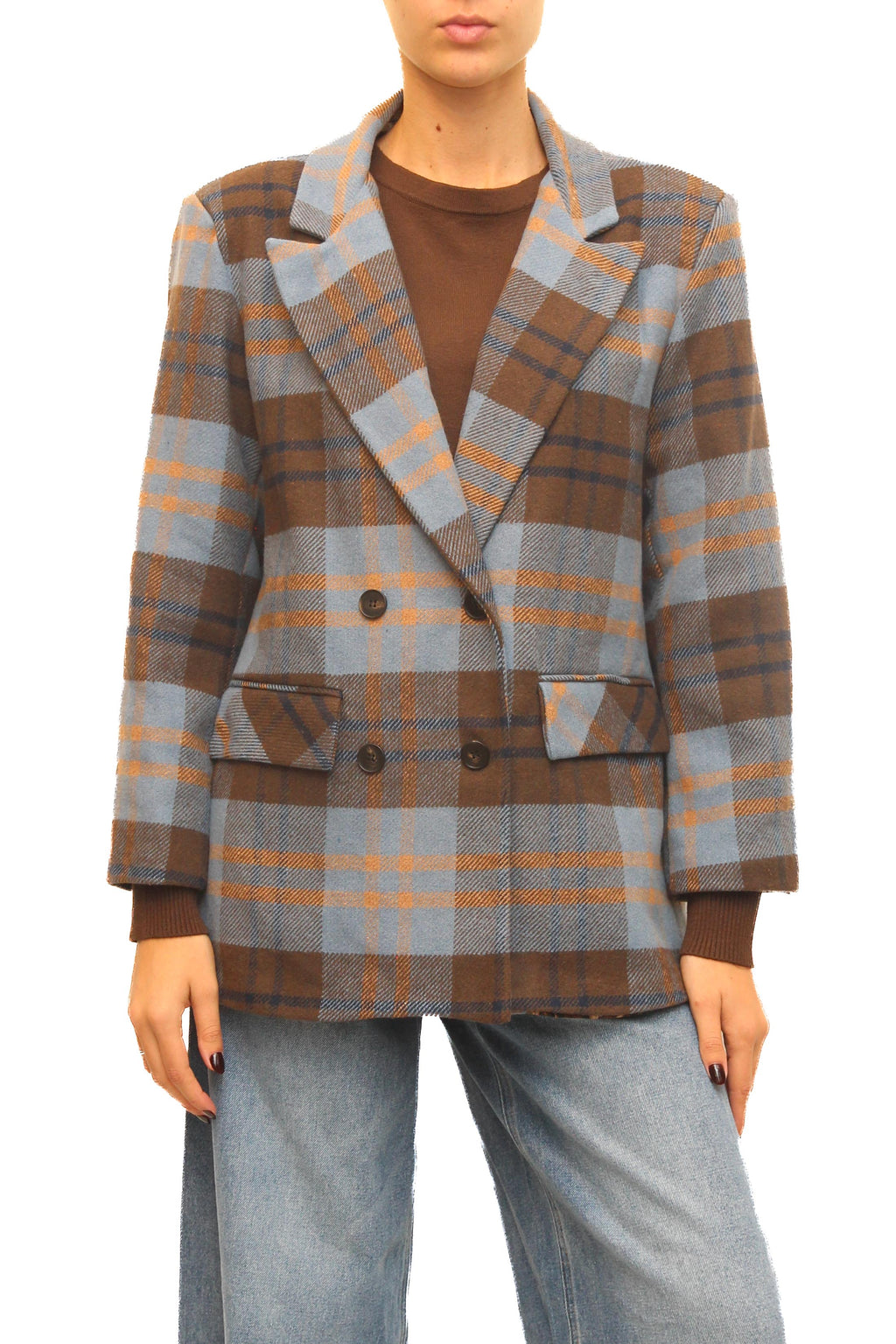 LEVH - Blazer Boal - Check celeste/caffè