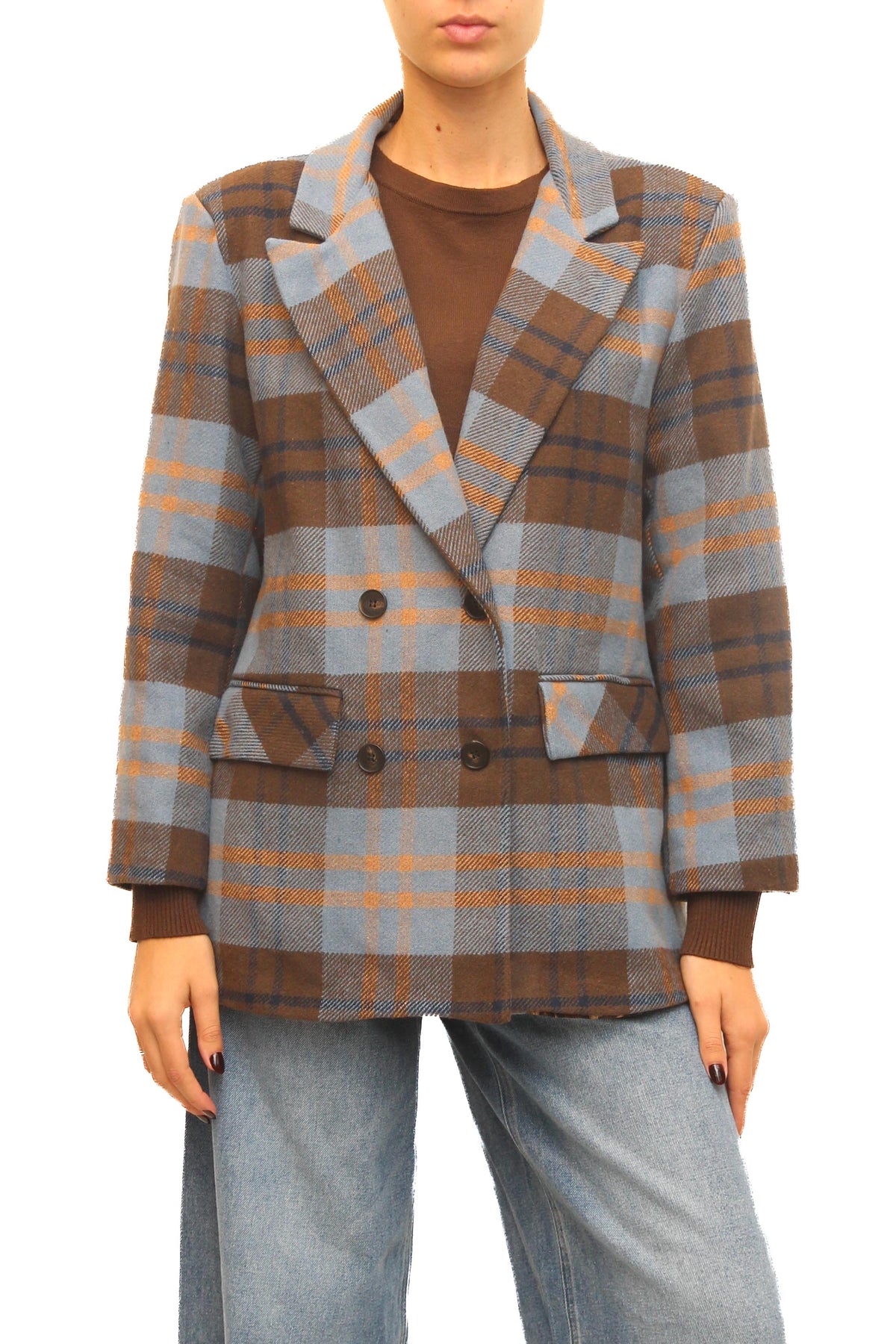 LEVH - Blazer Boal - Check celeste/caffè