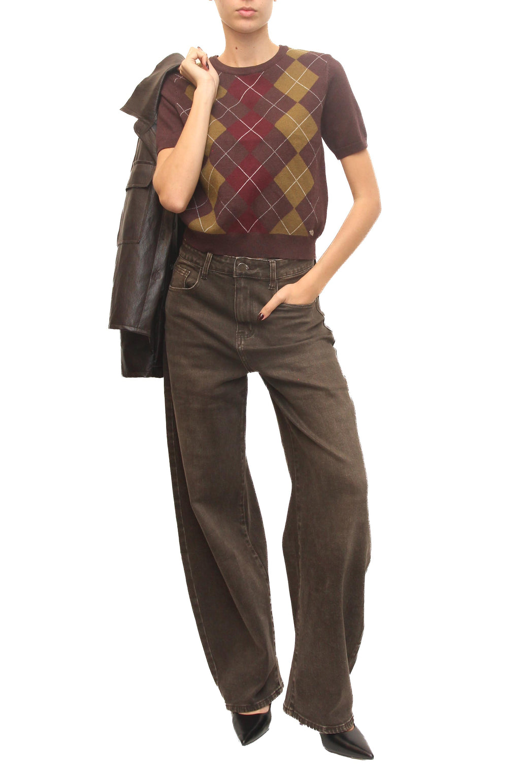 LEVH - Maglia Maris - Marrone rombo pistacchio