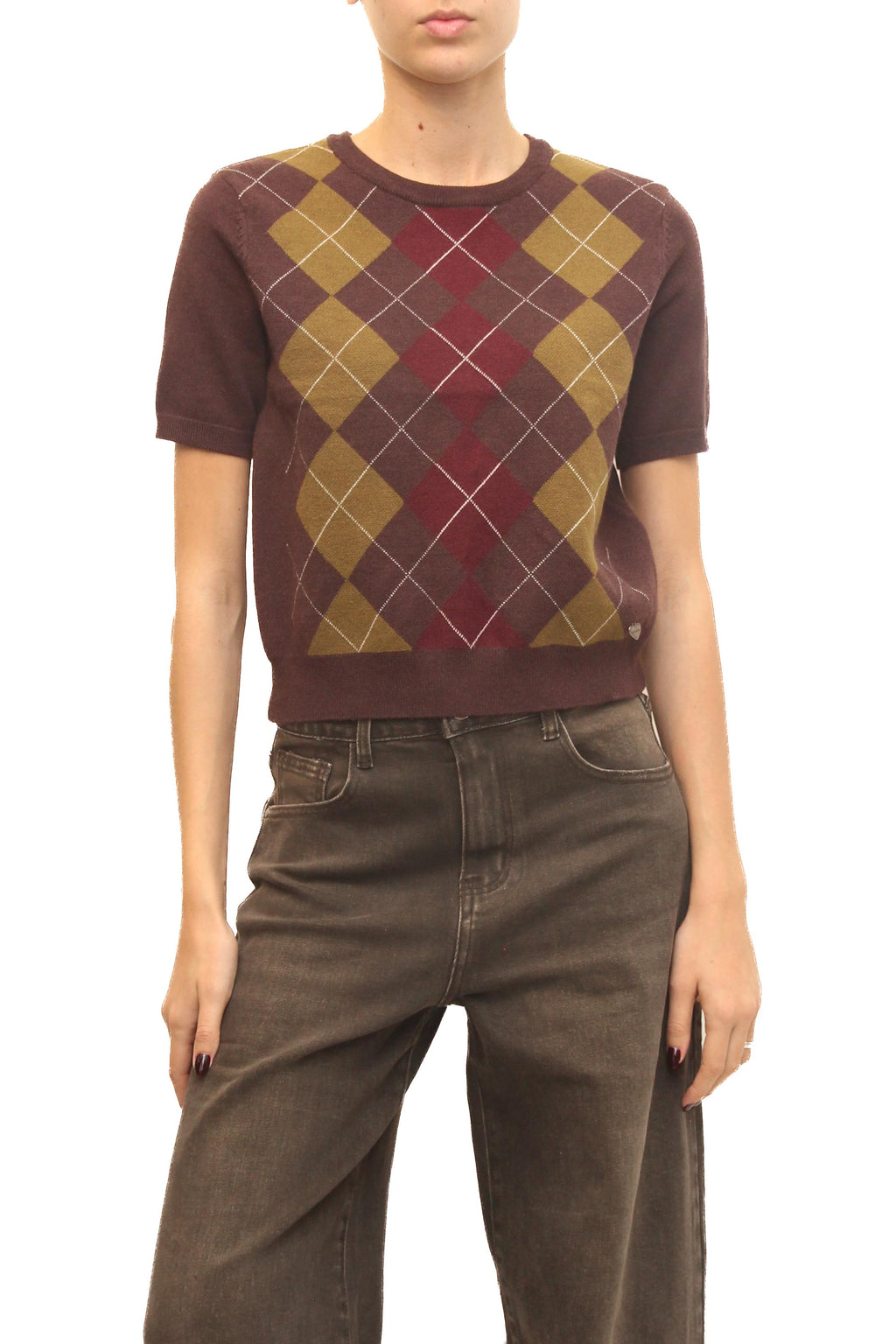 LEVH - Maglia Maris - Marrone rombo pistacchio