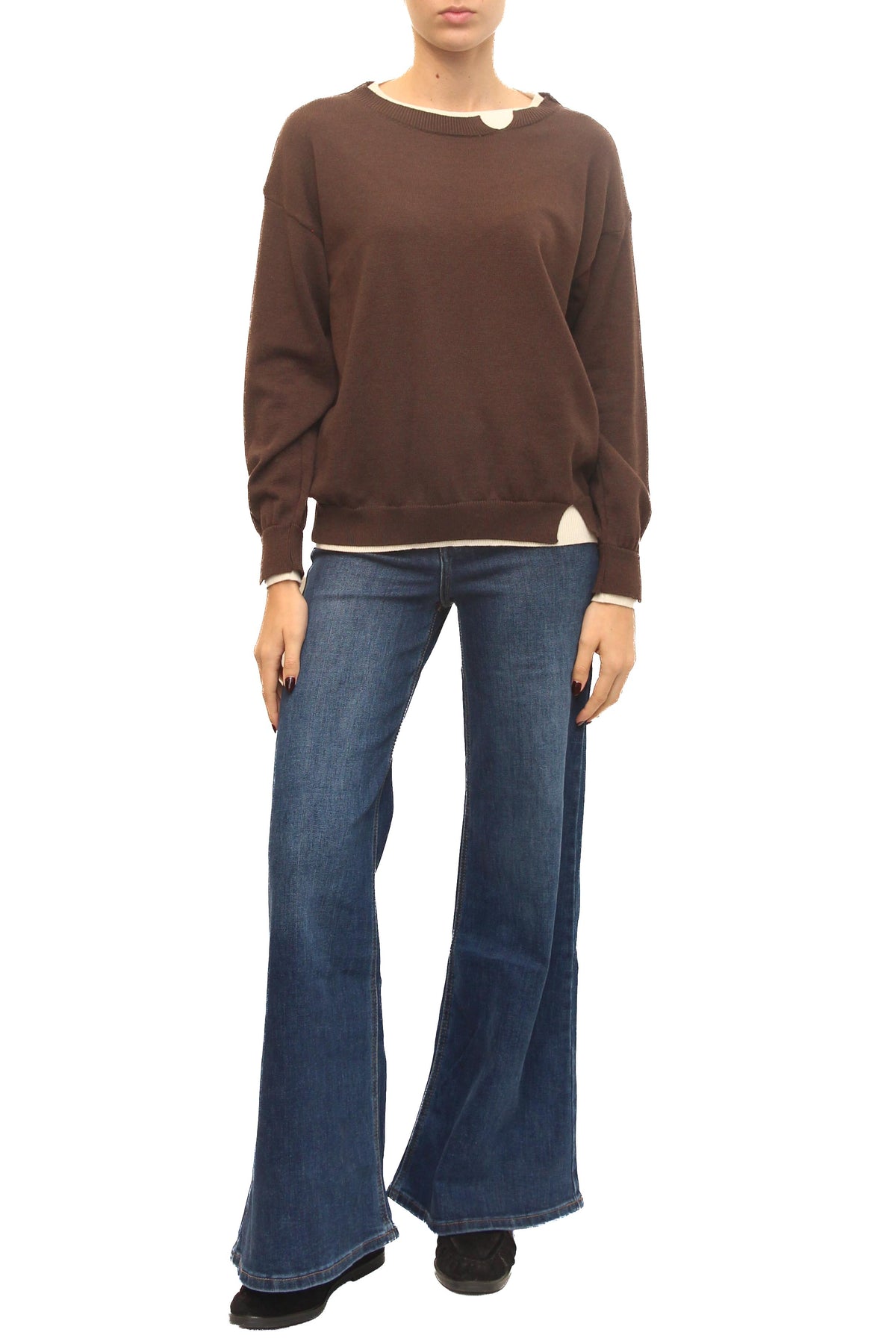 LEVH - Maglia Marylou - Marrone bordo panna