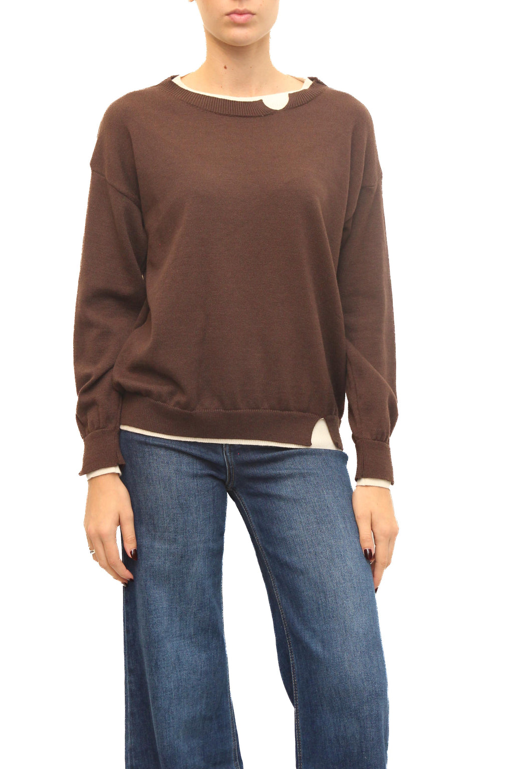 LEVH - Maglia Marylou - Marrone bordo panna