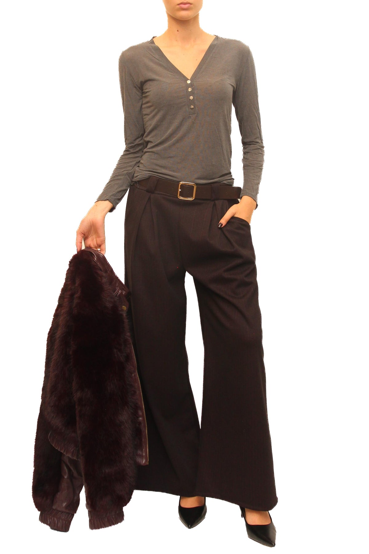 LEVH - Pantalone Philothea - Spina di pesce prugna