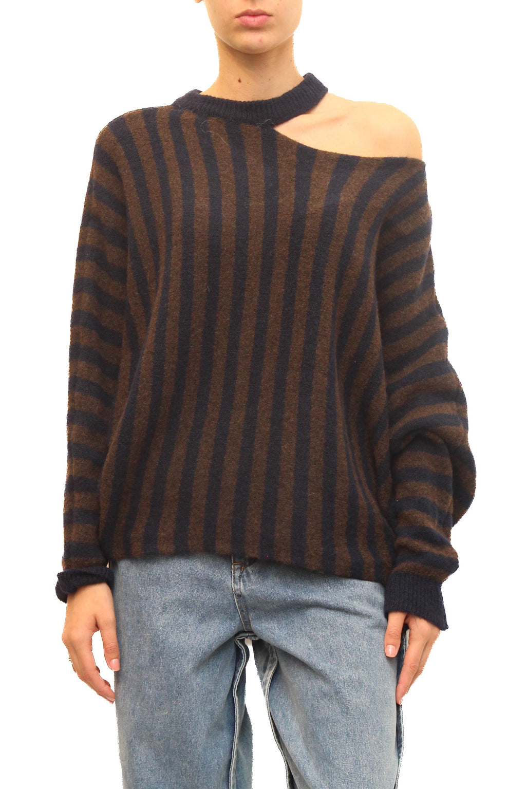 LEVH - Maglia Madyson - Riga blu/marrone