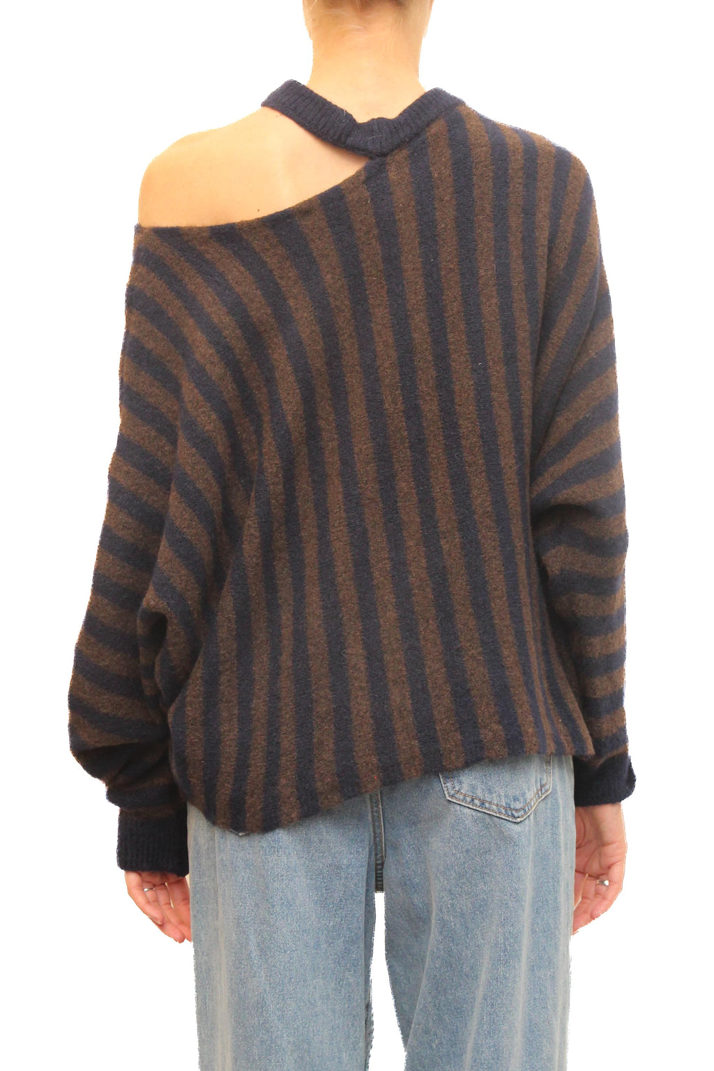 LEVH - Maglia Madyson - Riga blu/marrone
