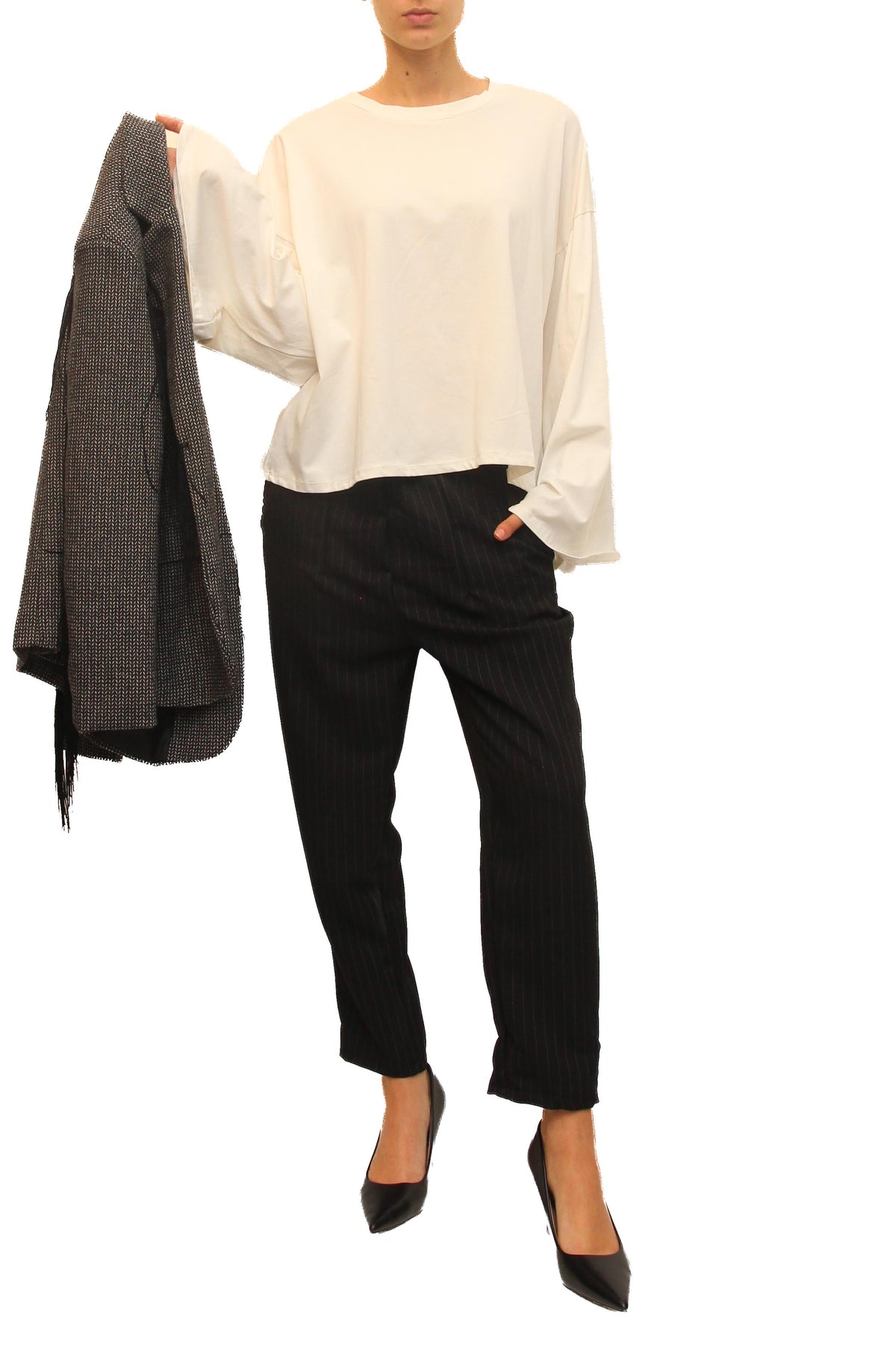 LEVH - Pantalone Pakse - Gessato nero/bianco