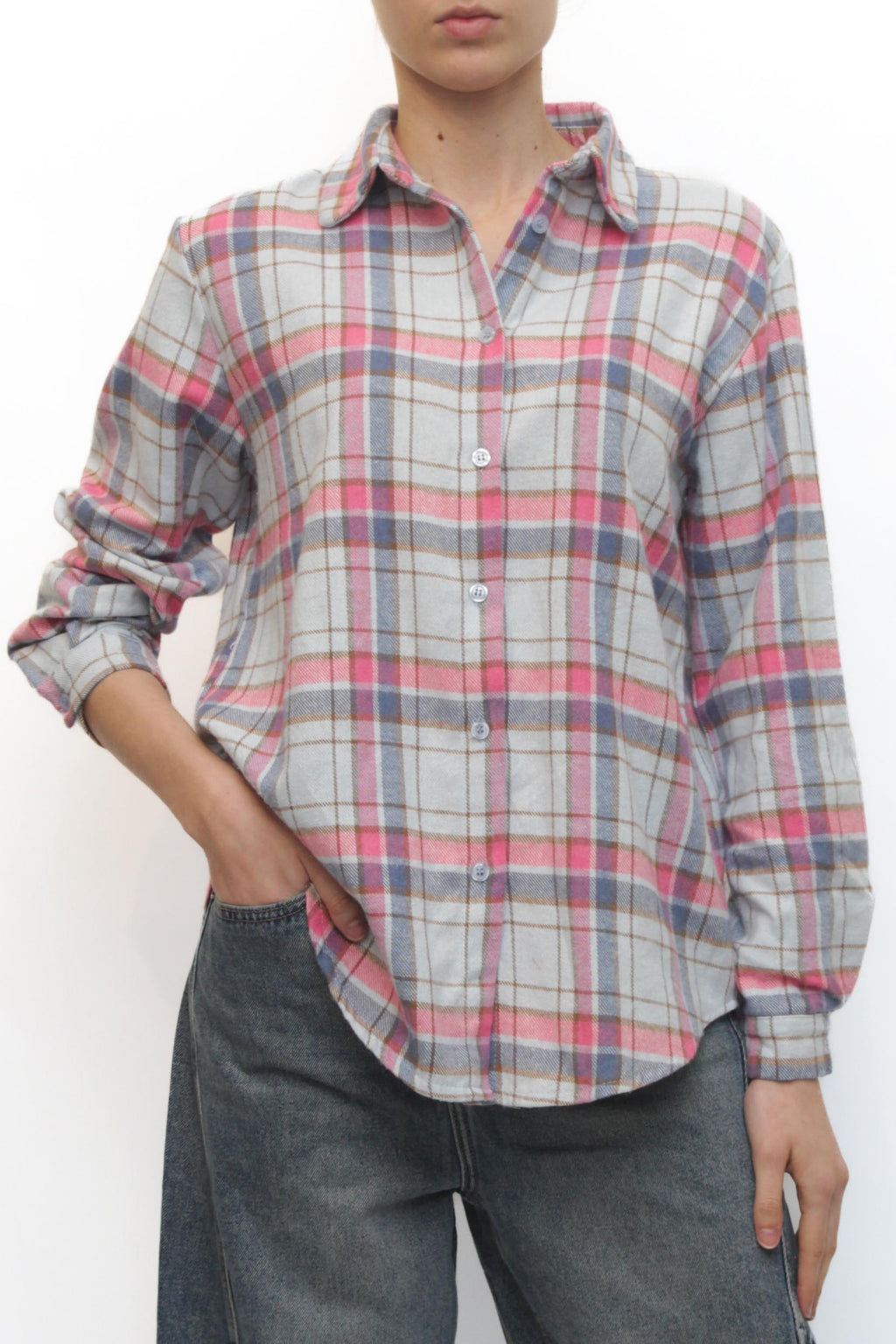 LEVH - Camicia Carola - QUADRO CELESTE/FUCSIA