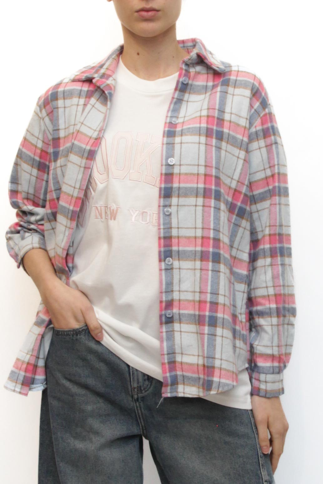 LEVH - Camicia Carola - QUADRO CELESTE/FUCSIA