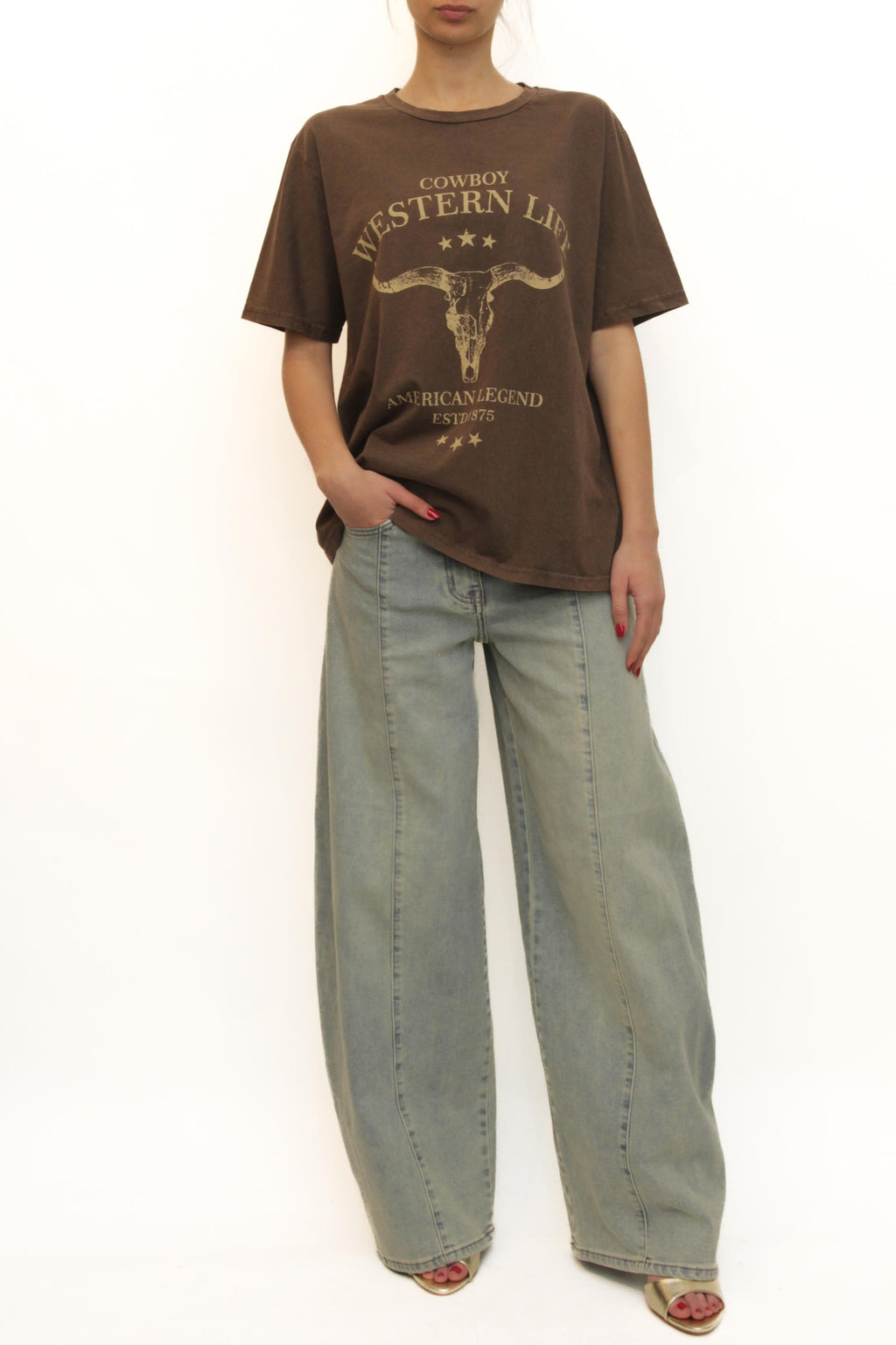 LEVH - T-shirt Western Cowboy - MARRONE