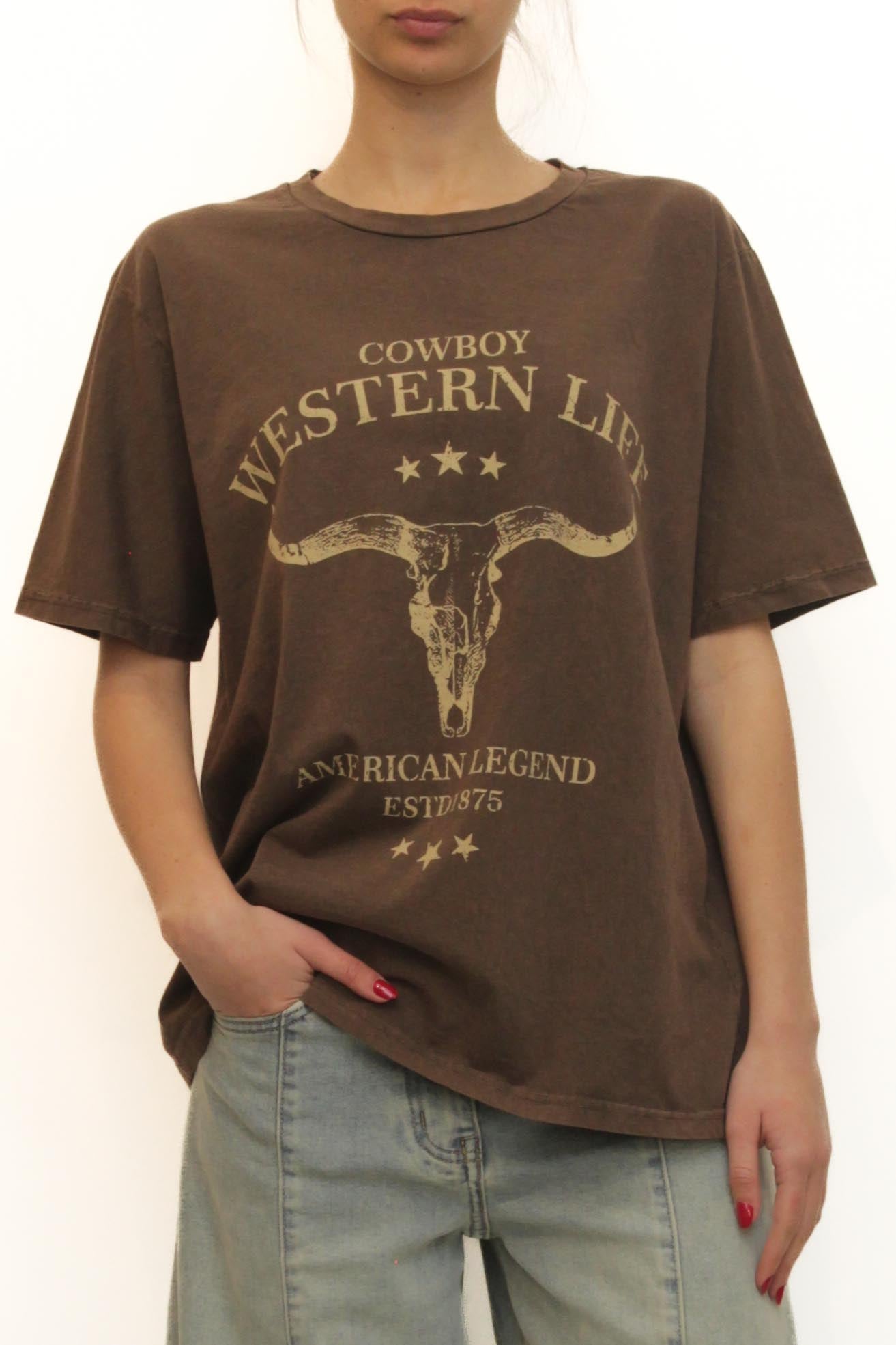 LEVH - T-shirt Western Cowboy - MARRONE