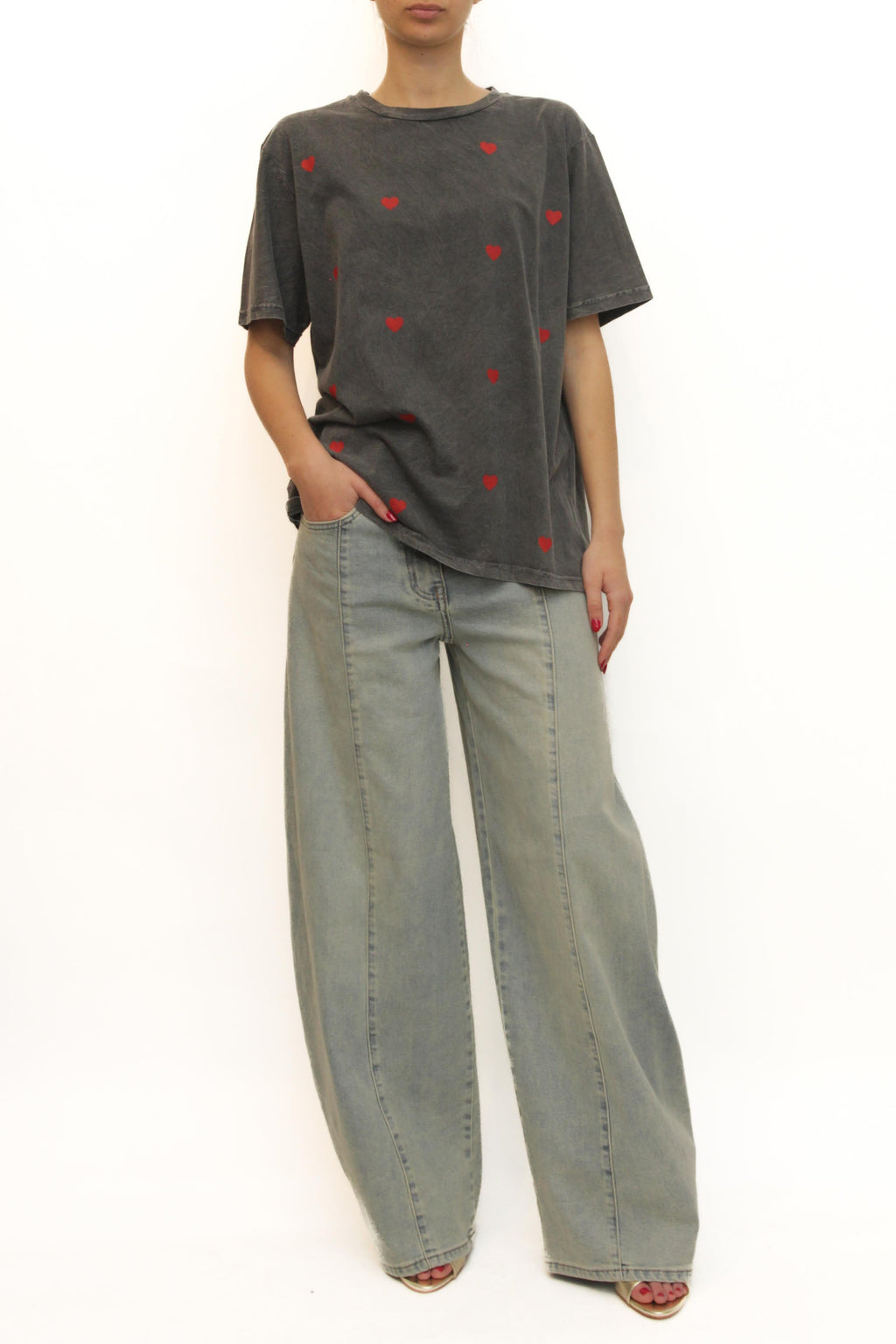 LEVH - T-shirt Cuori - GRIGIO SCURO