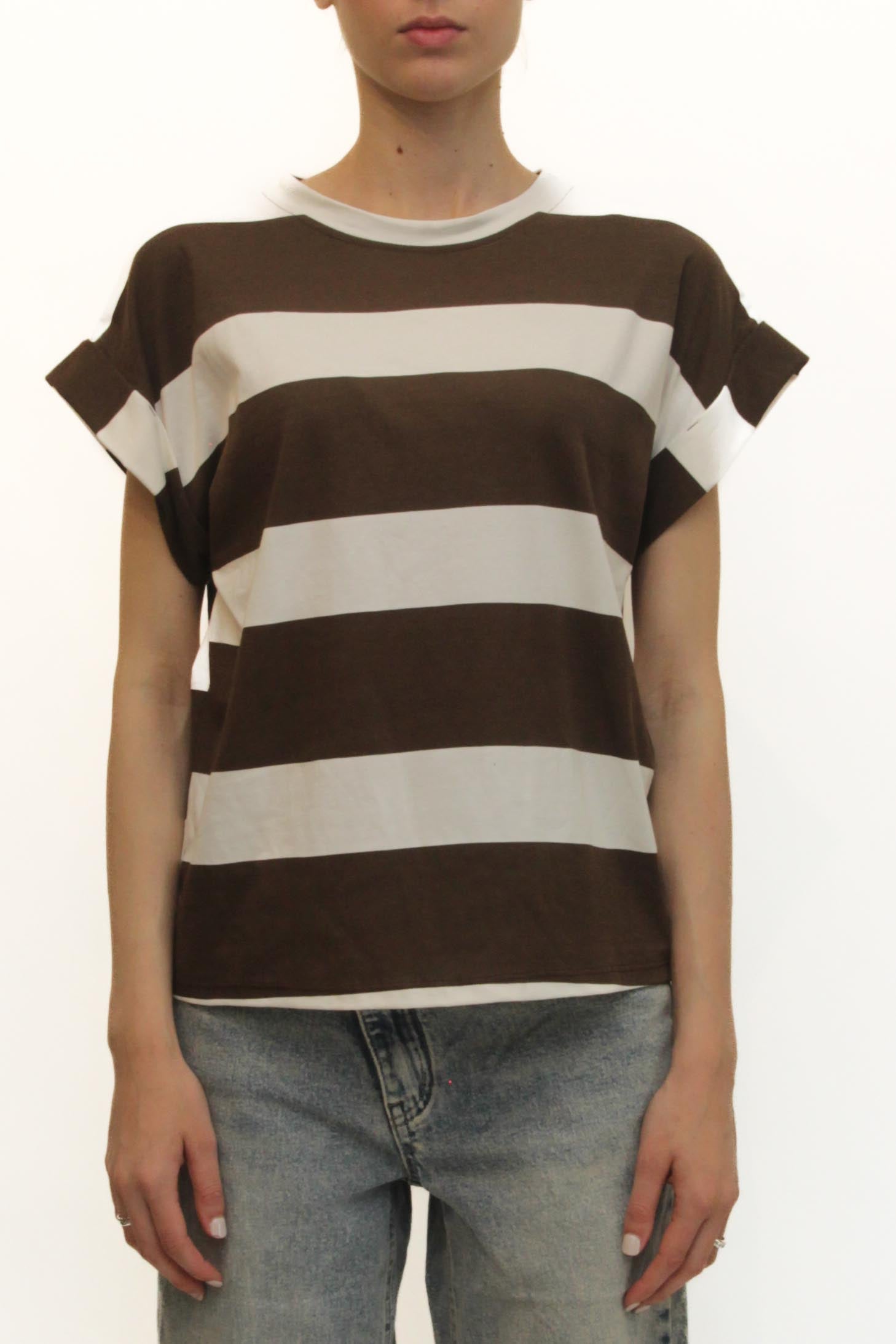 LEVH - T-shirt Tiziana - RIGA BIANCO/MARRONE