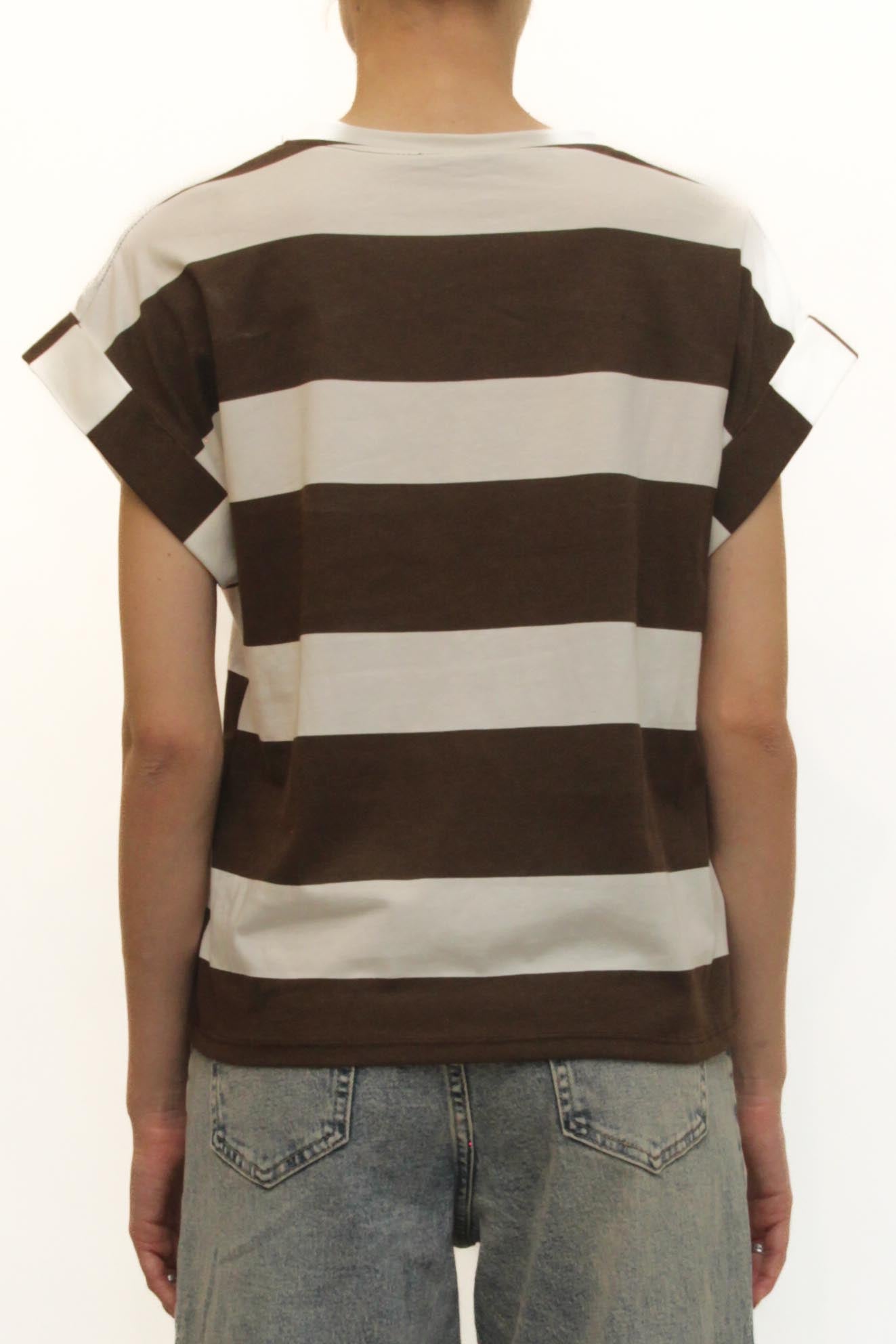 LEVH - T-shirt Tiziana - RIGA BIANCO/MARRONE