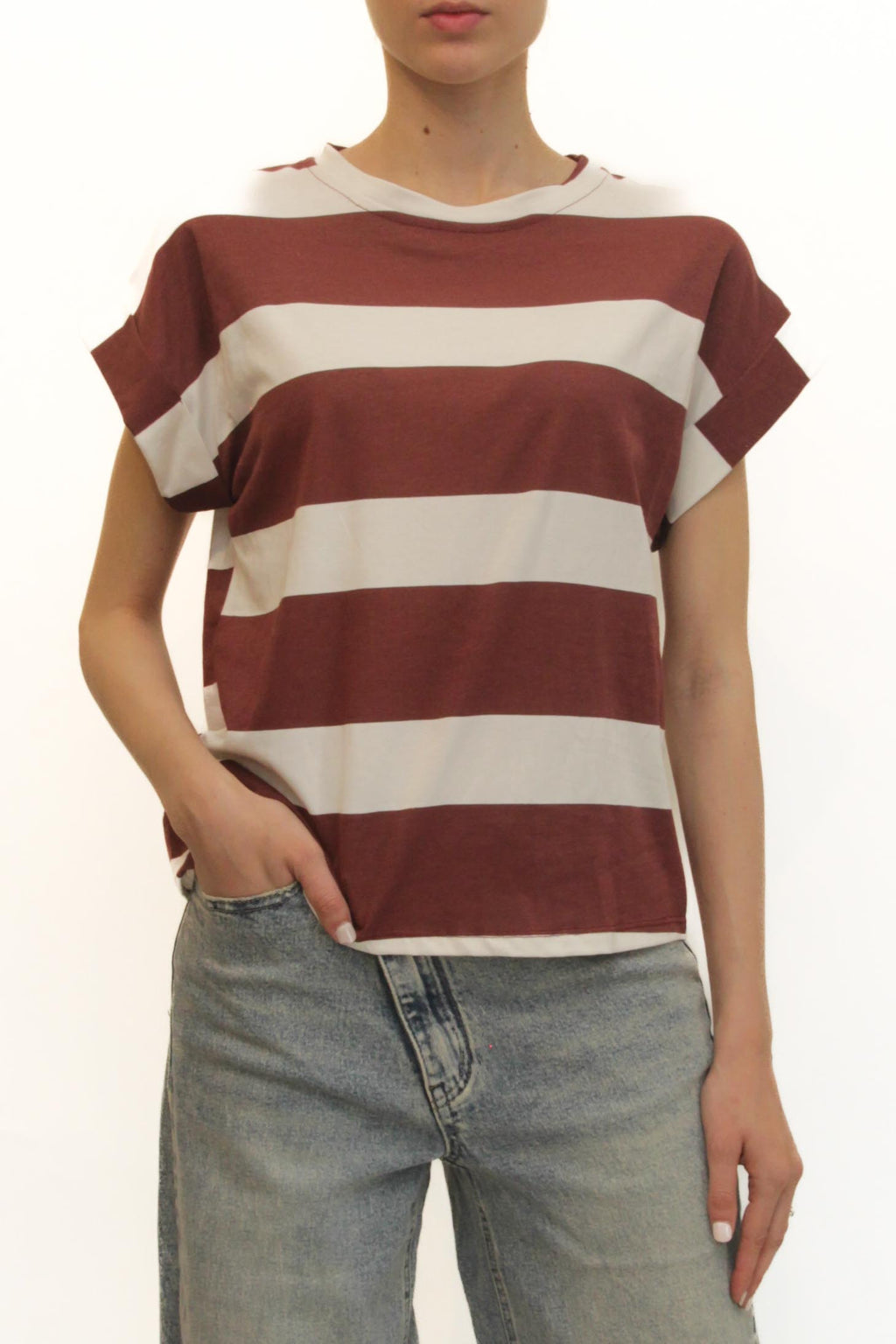 LEVH - T-shirt Tiziana - RIGA BIANCO/BORDX