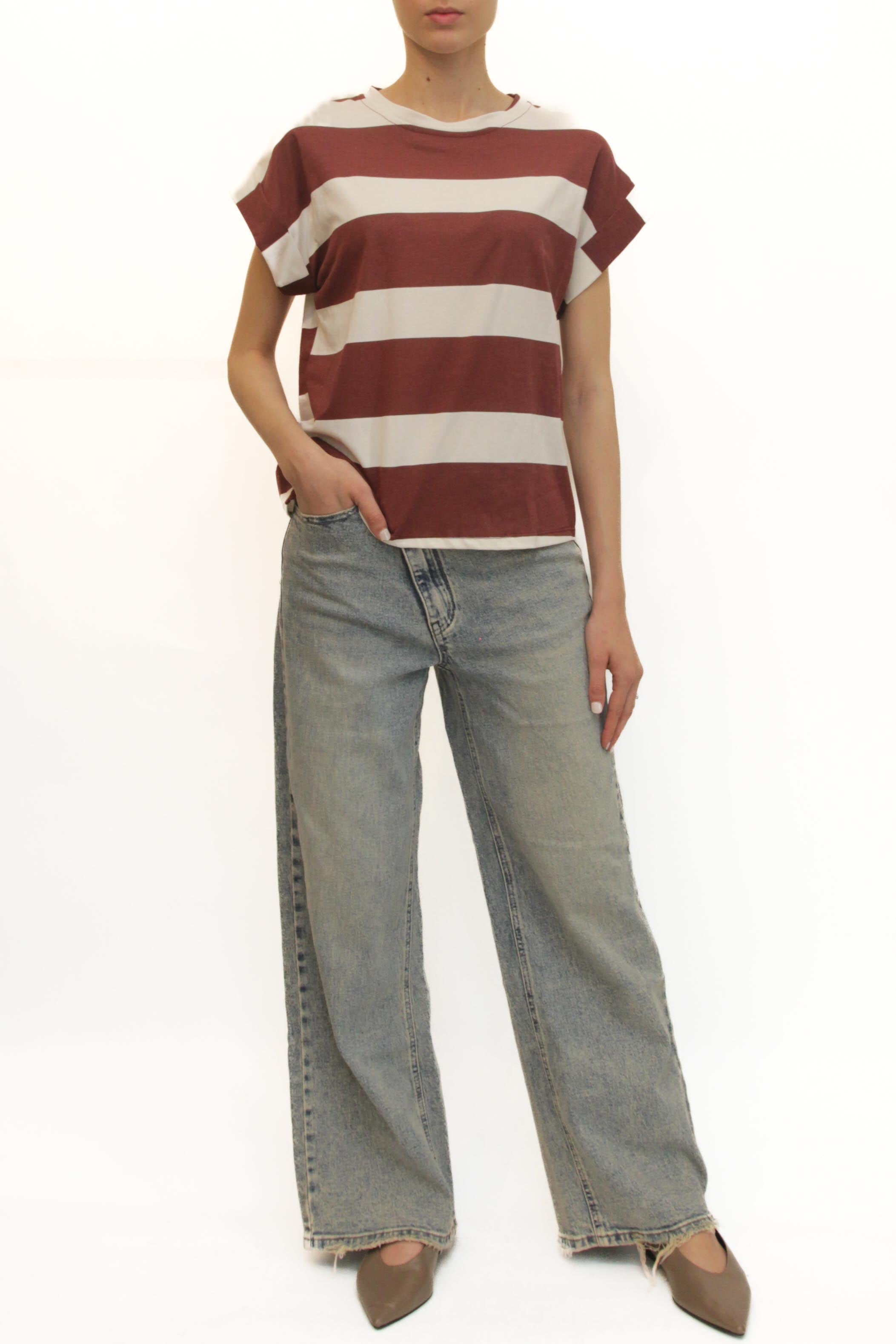 LEVH - T-shirt Tiziana - RIGA BIANCO/BORDX