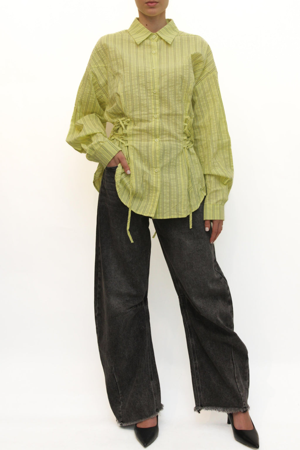 LEVH - Camicia Praia - LIME riga NERO