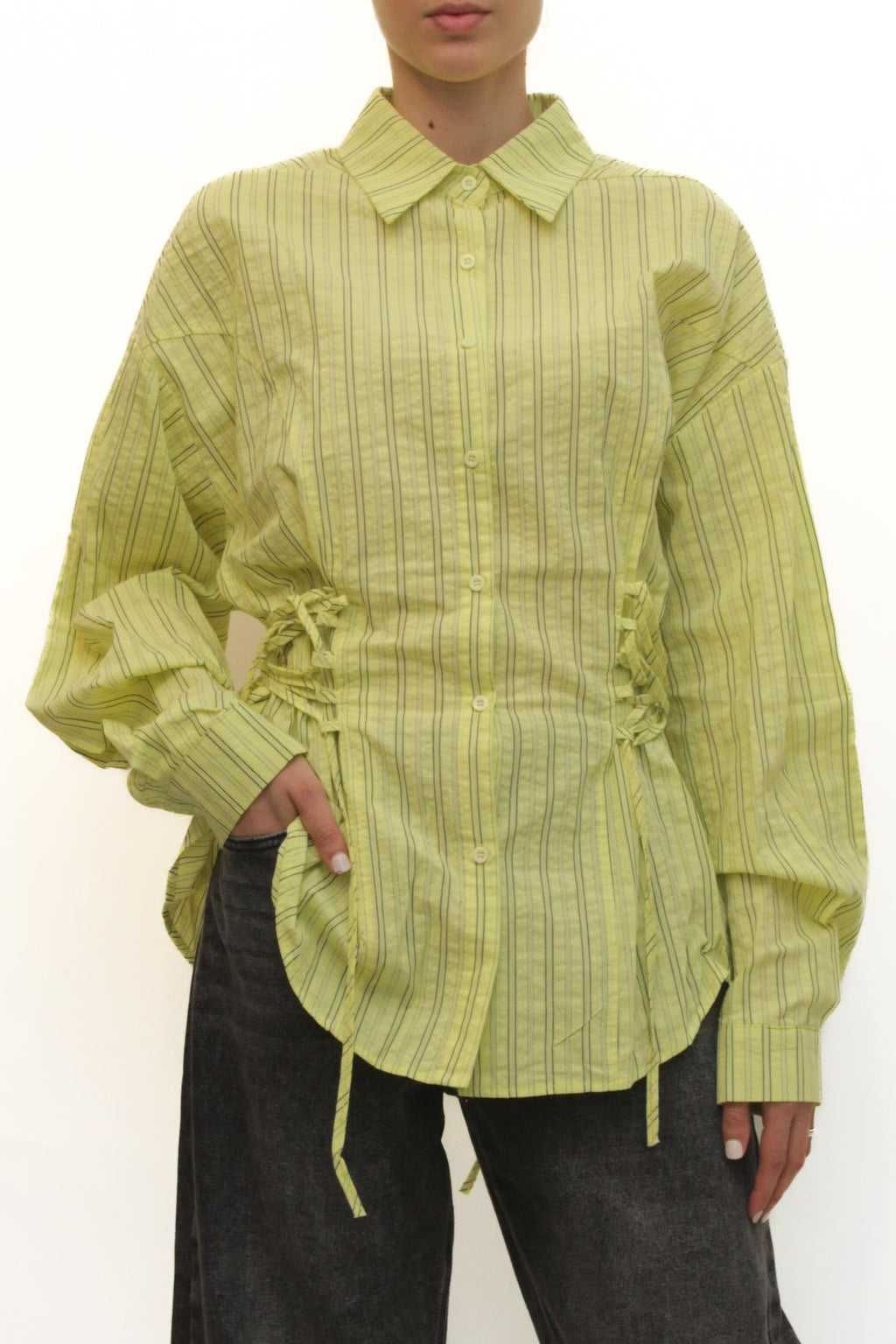 LEVH - Camicia Praia - LIME riga NERO