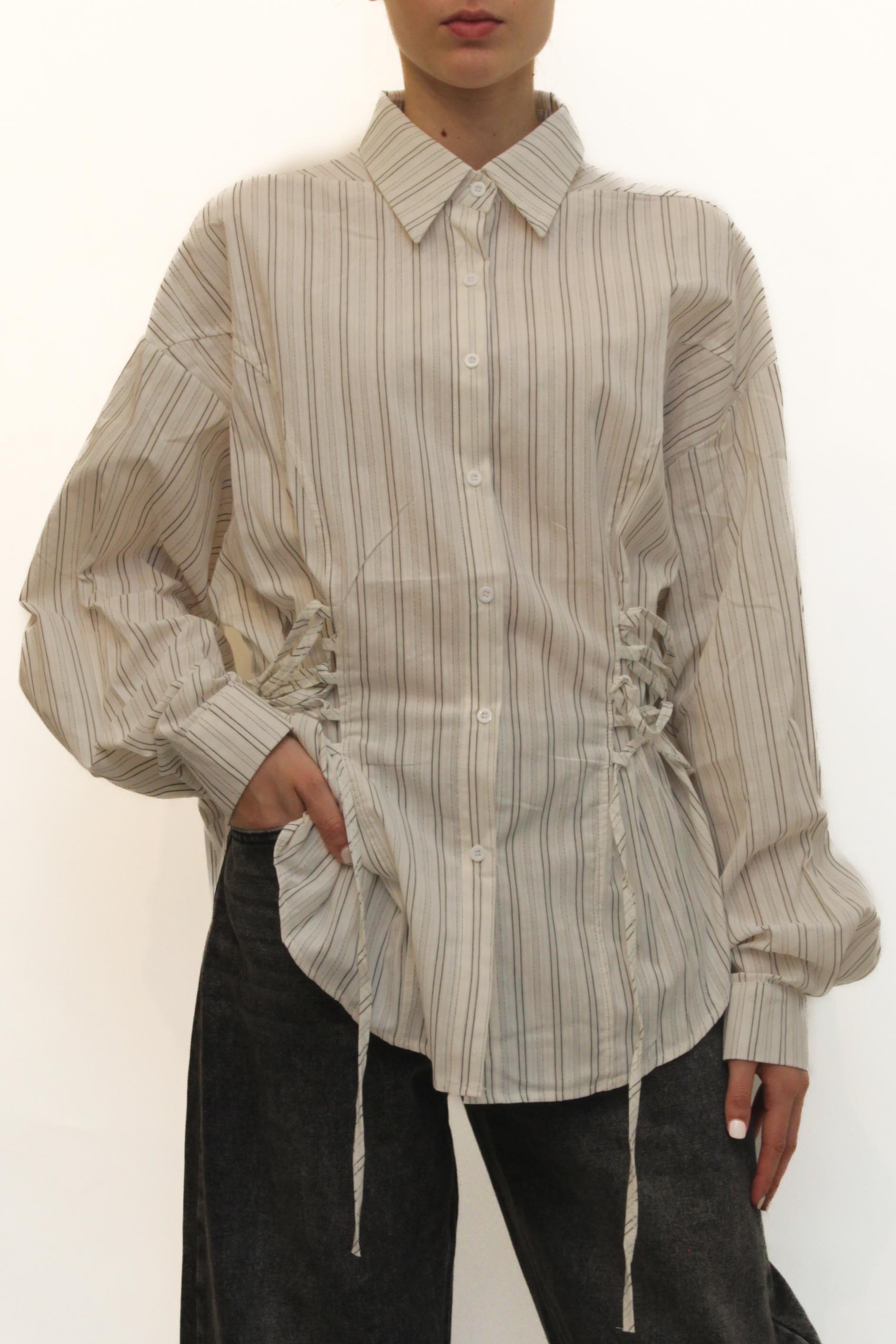 LEVH - Camicia Praia - BIANCO riga NERO