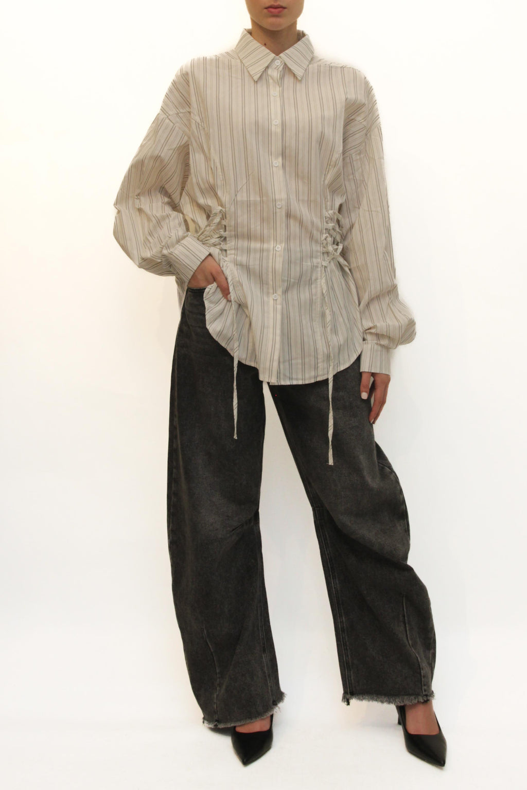 LEVH - Camicia Praia - BIANCO riga NERO