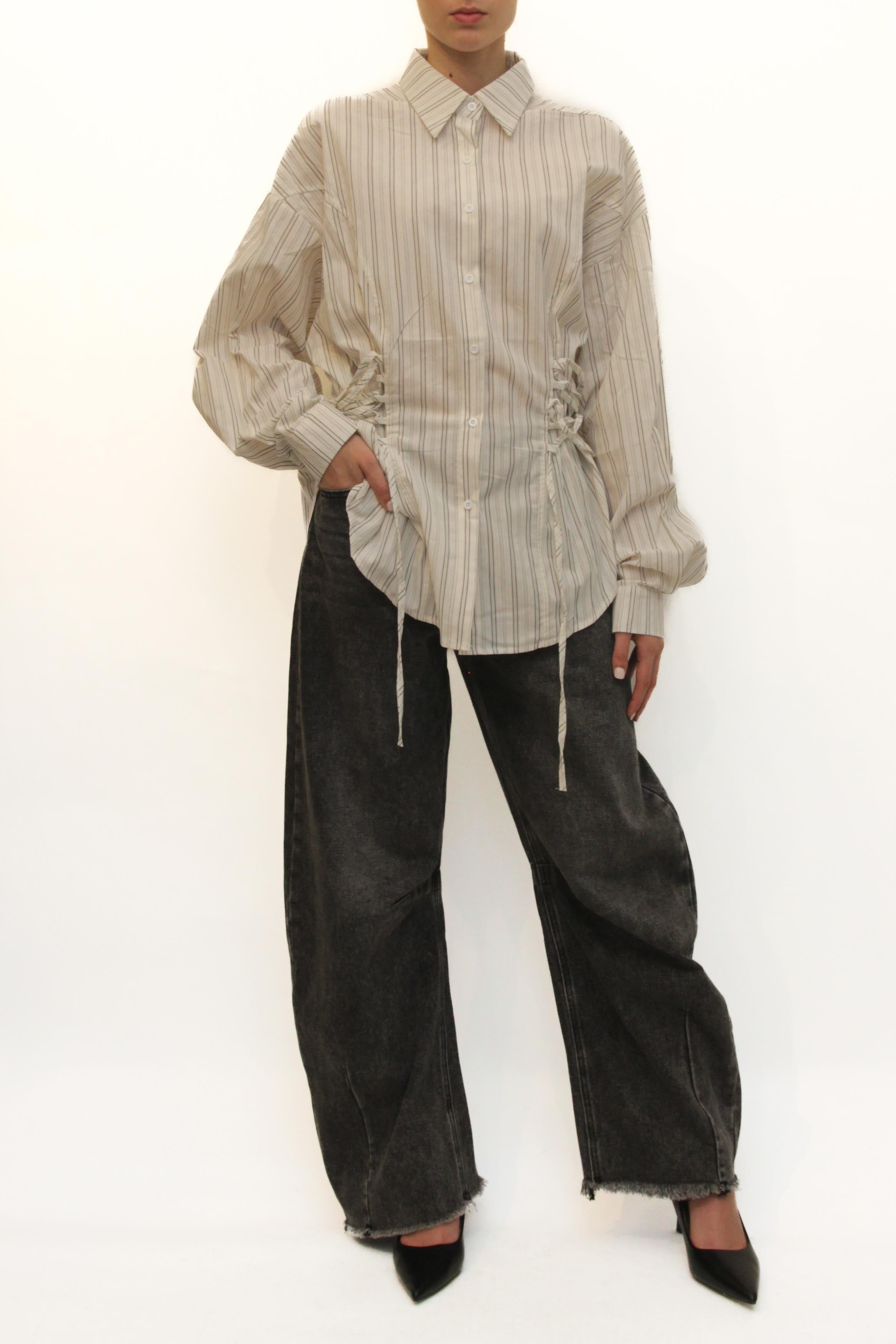 LEVH - Camicia Praia - BIANCO riga NERO