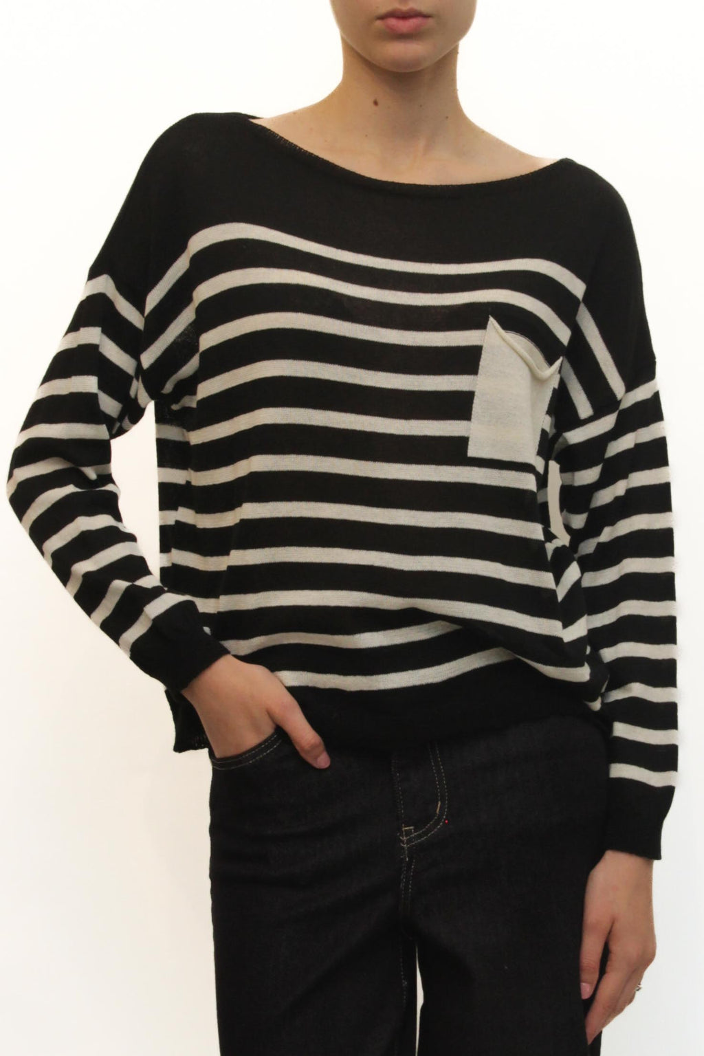 LEVH - Maglia Marianne - RIGA BIANCO/NERO