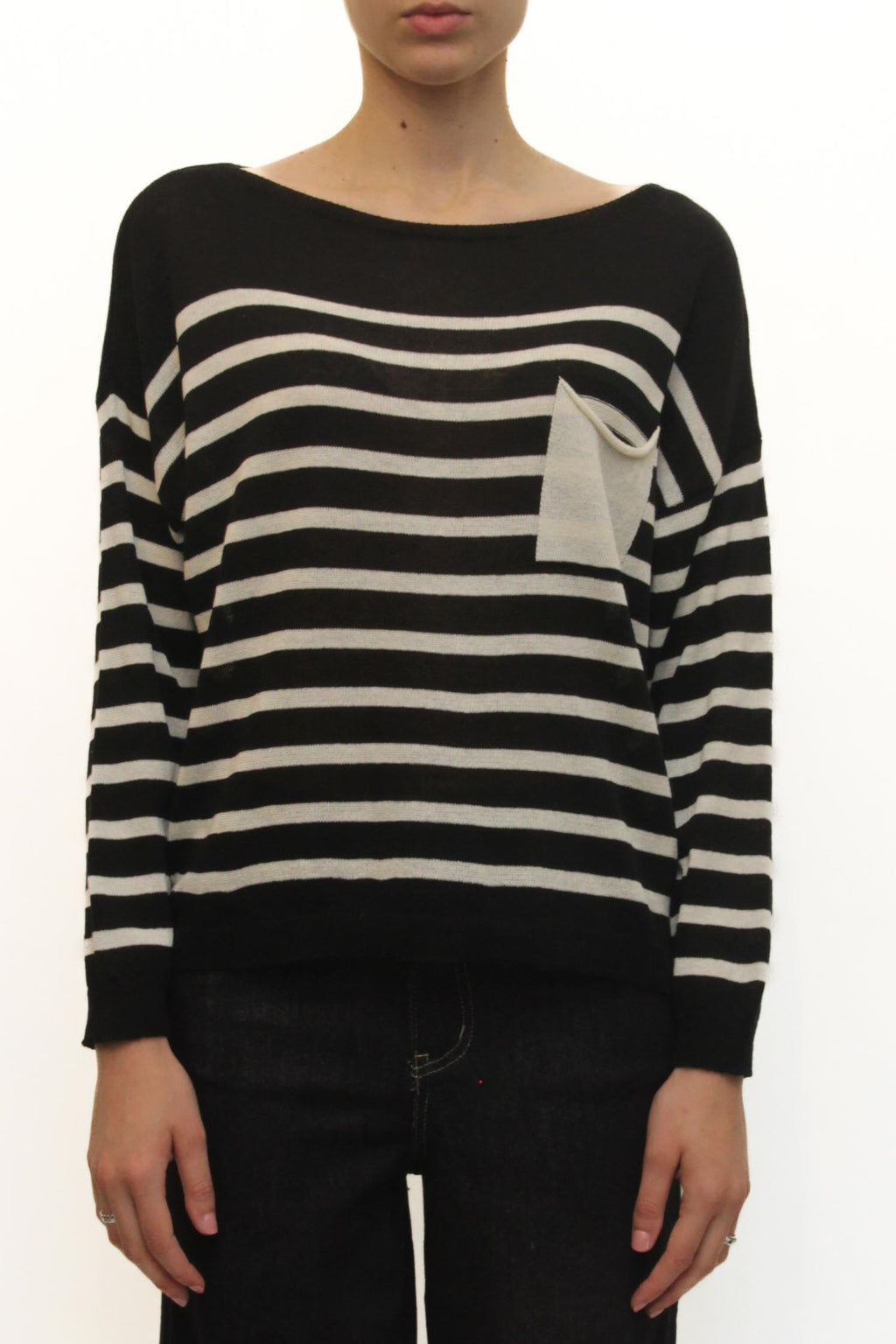 LEVH - Maglia Marianne - RIGA BIANCO/NERO