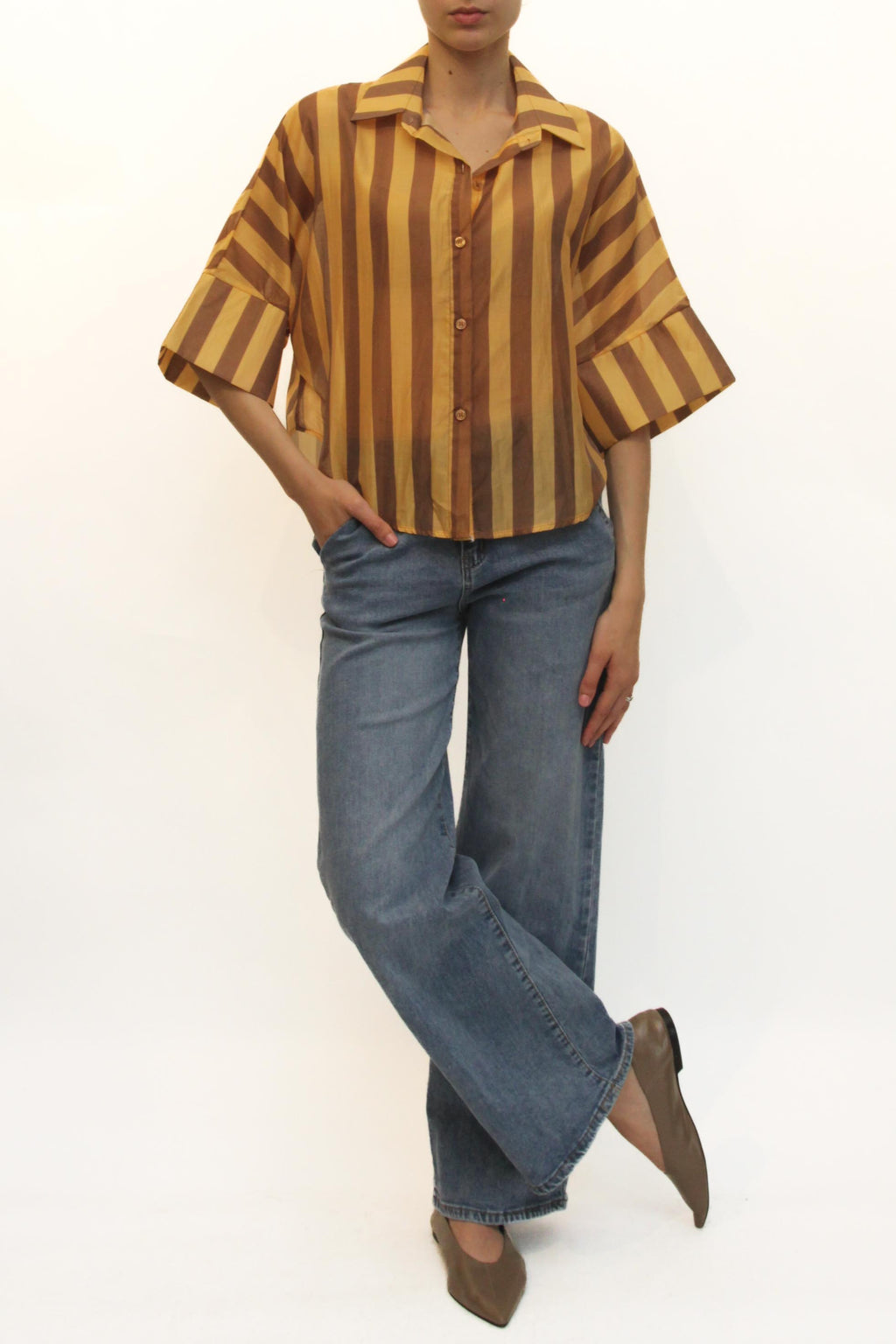 LEVH - Camicia Claudia - RIGA OCRA/MARRONE