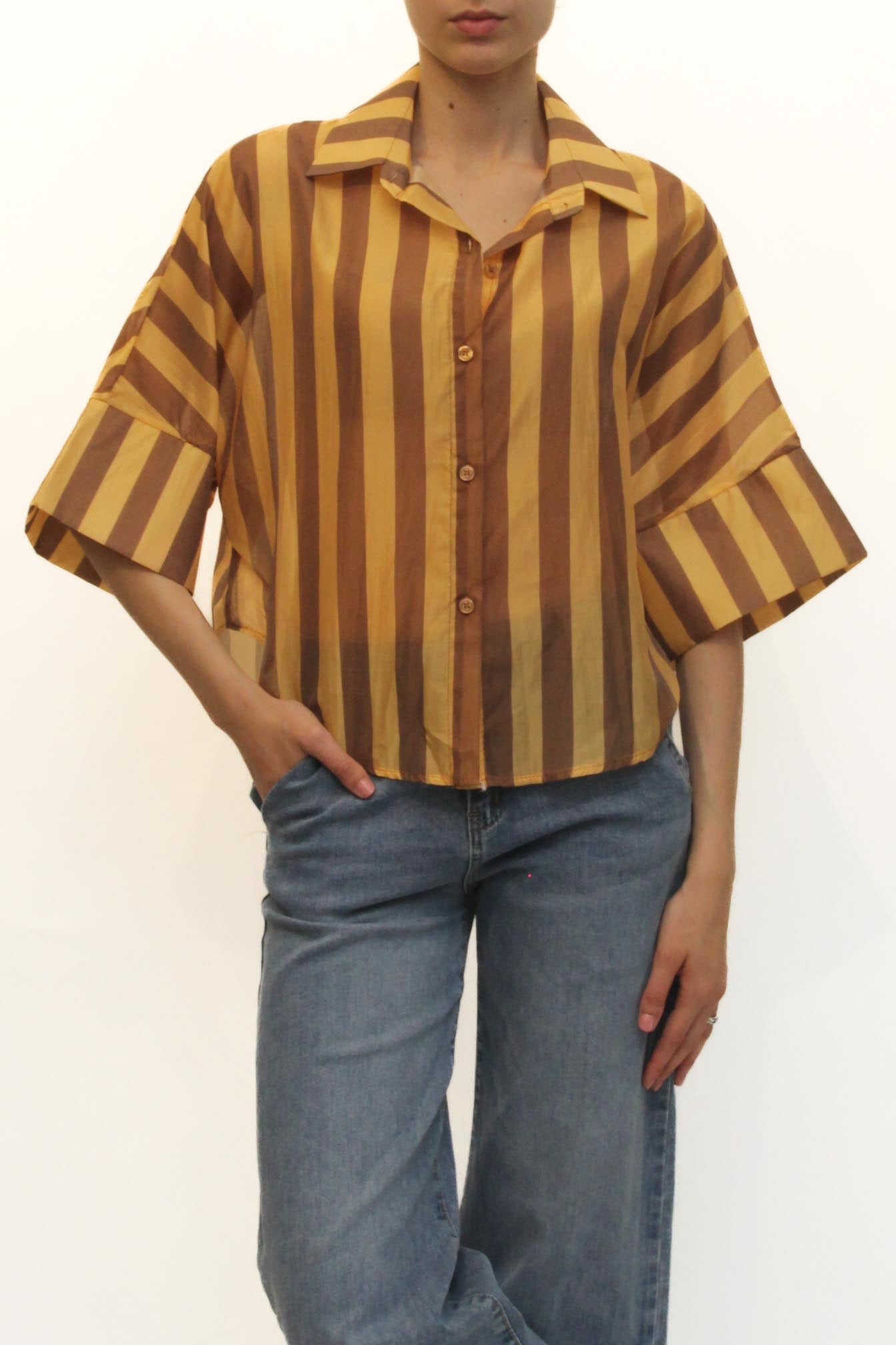LEVH - Camicia Claudia - RIGA OCRA/MARRONE