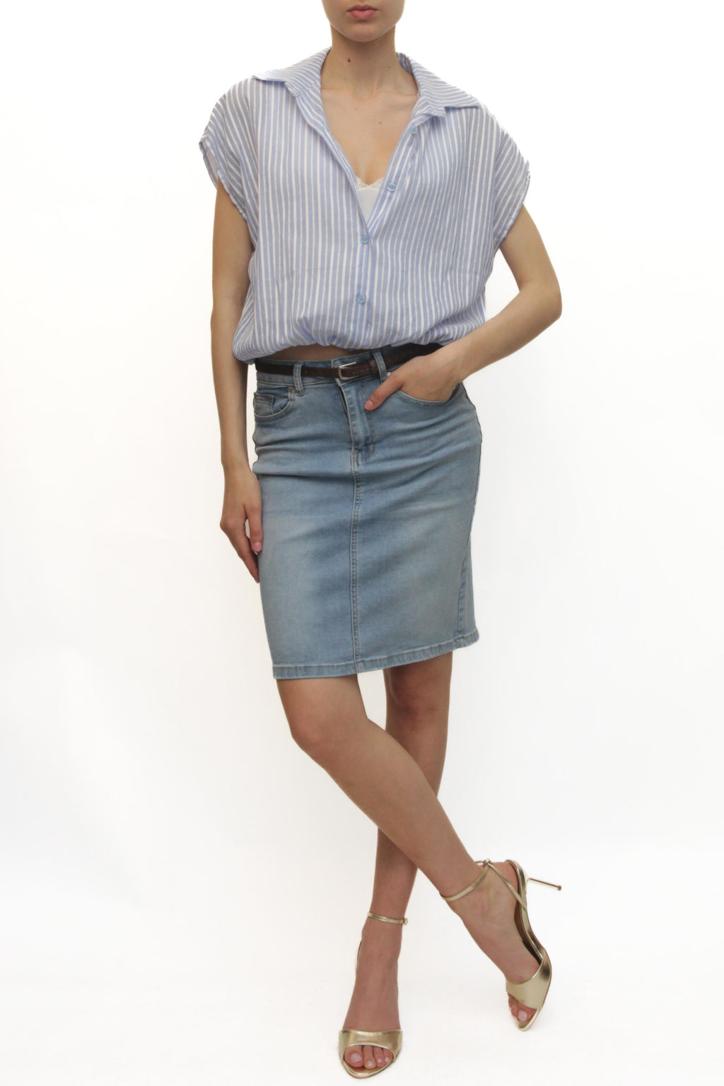 LEVH - Camicia Cinzia - RIGA CELESTE/BIANCO