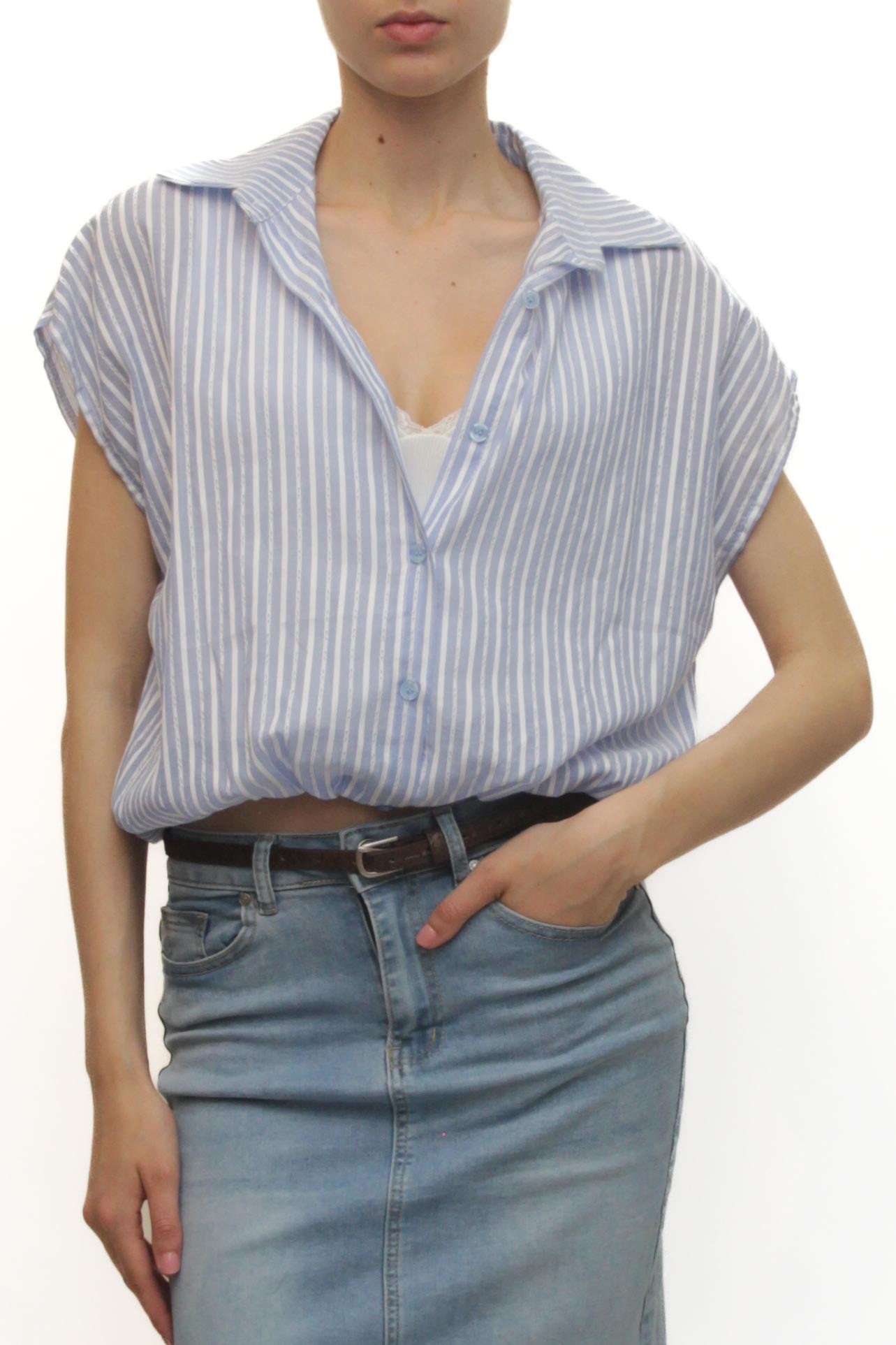 LEVH - Camicia Cinzia - RIGA CELESTE/BIANCO
