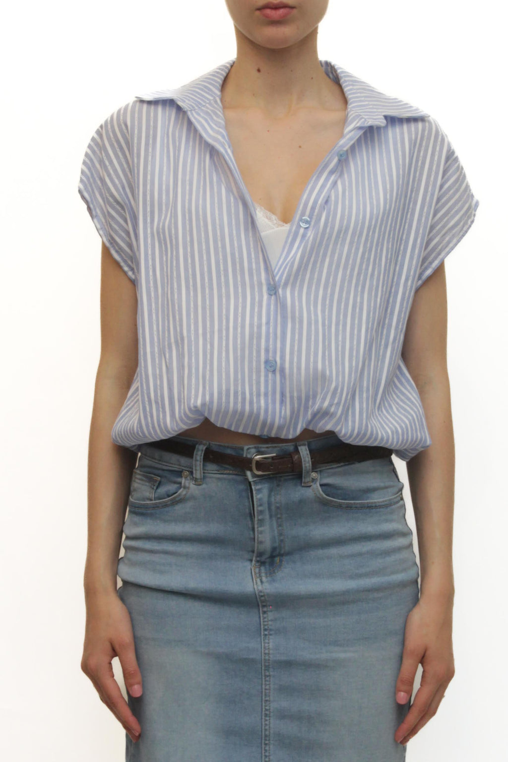 LEVH - Camicia Cinzia - RIGA CELESTE/BIANCO