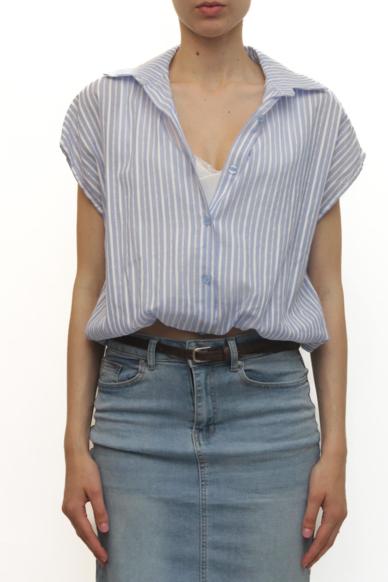 LEVH - Camicia Cinzia - RIGA CELESTE/BIANCO