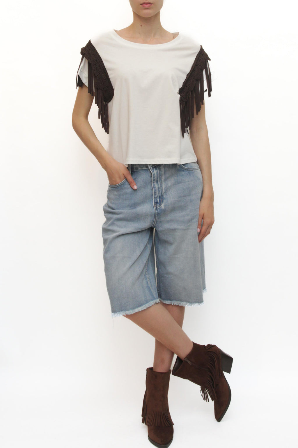 LEVH - T-shirt Tameka - BIANCO/MARRONE