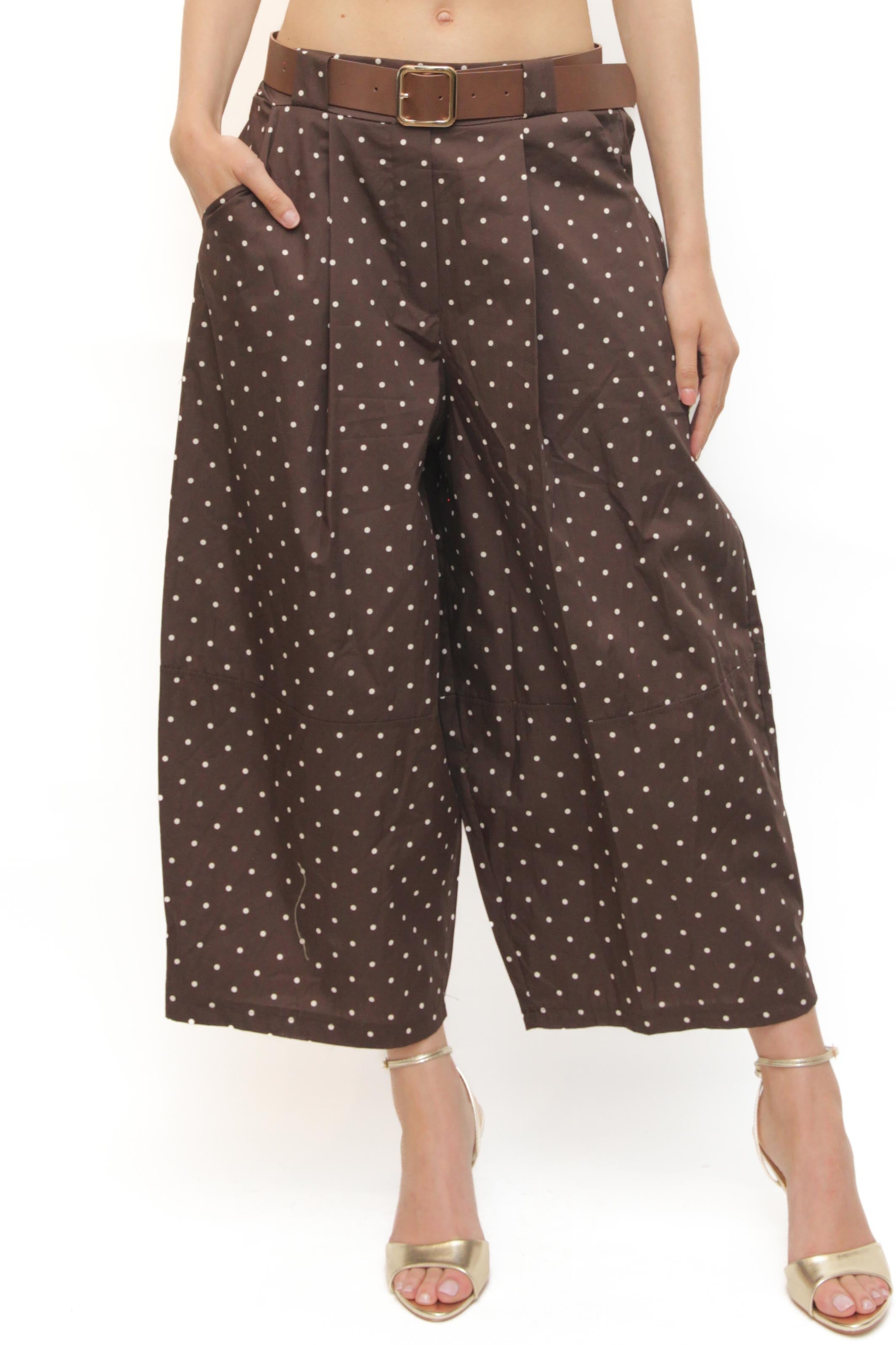 LEVH - Pantalone Praslin - MARRONE pois bianco